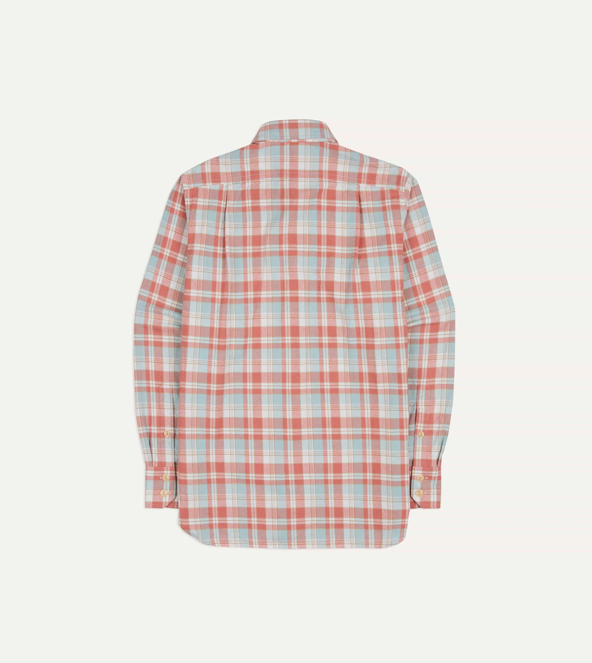 Pink and Blue Check Cotton Two-Pocket Long Point Collar Work Shirt
