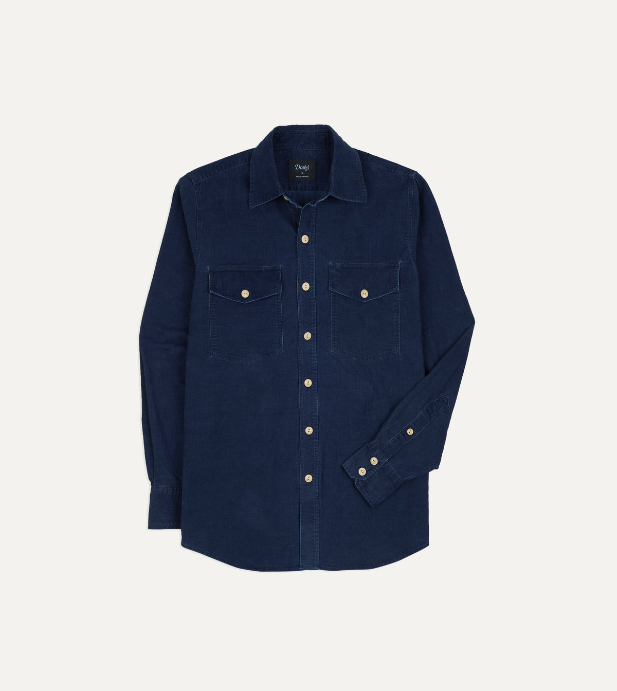 Navy Corduroy Two-Pocket Long Point Collar Work Shirt