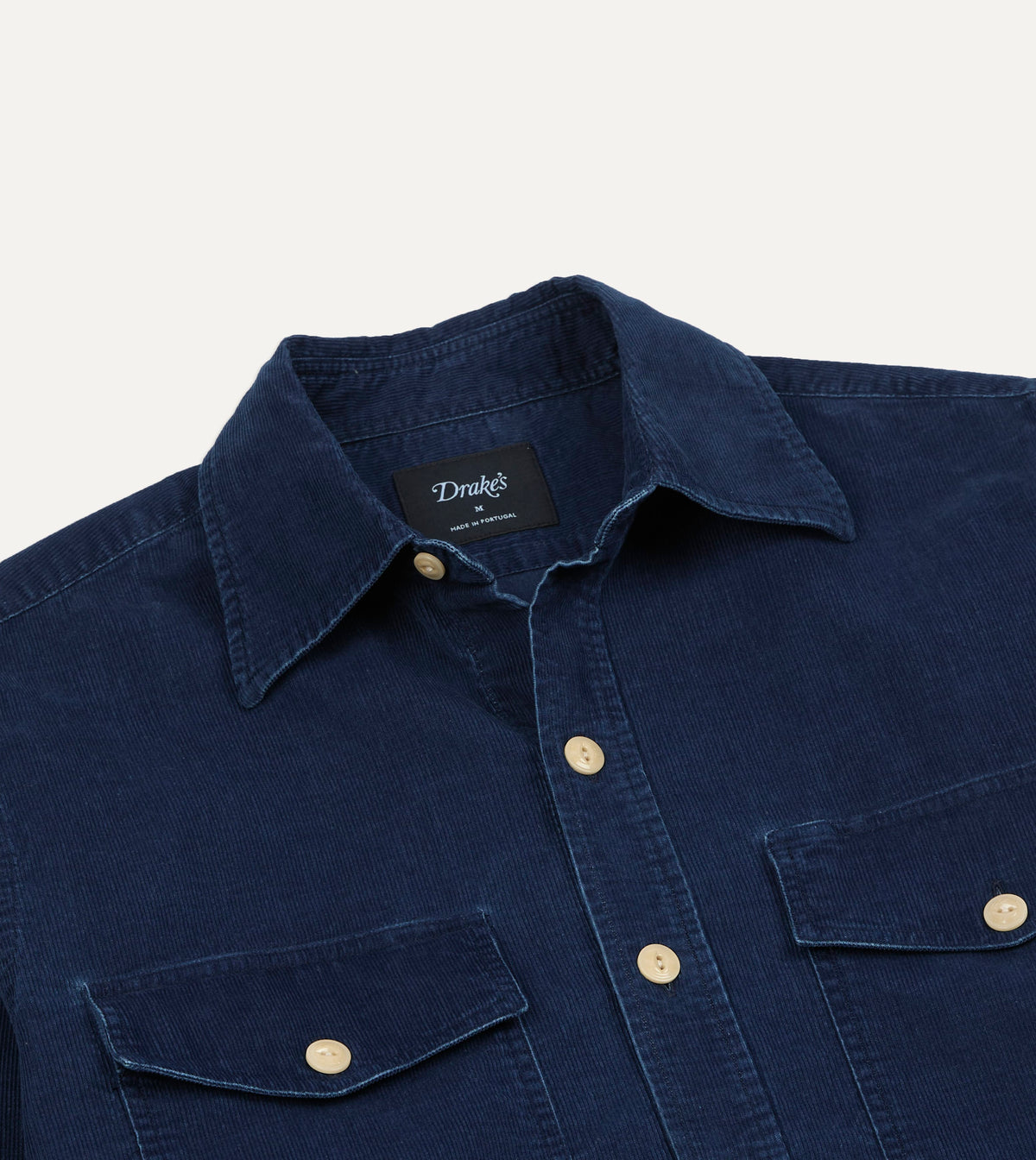 Navy Corduroy Two-Pocket Long Point Collar Work Shirt