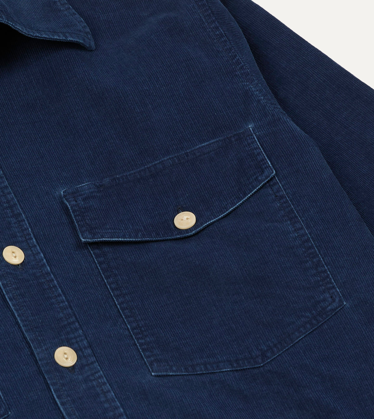 Navy Corduroy Two-Pocket Long Point Collar Work Shirt
