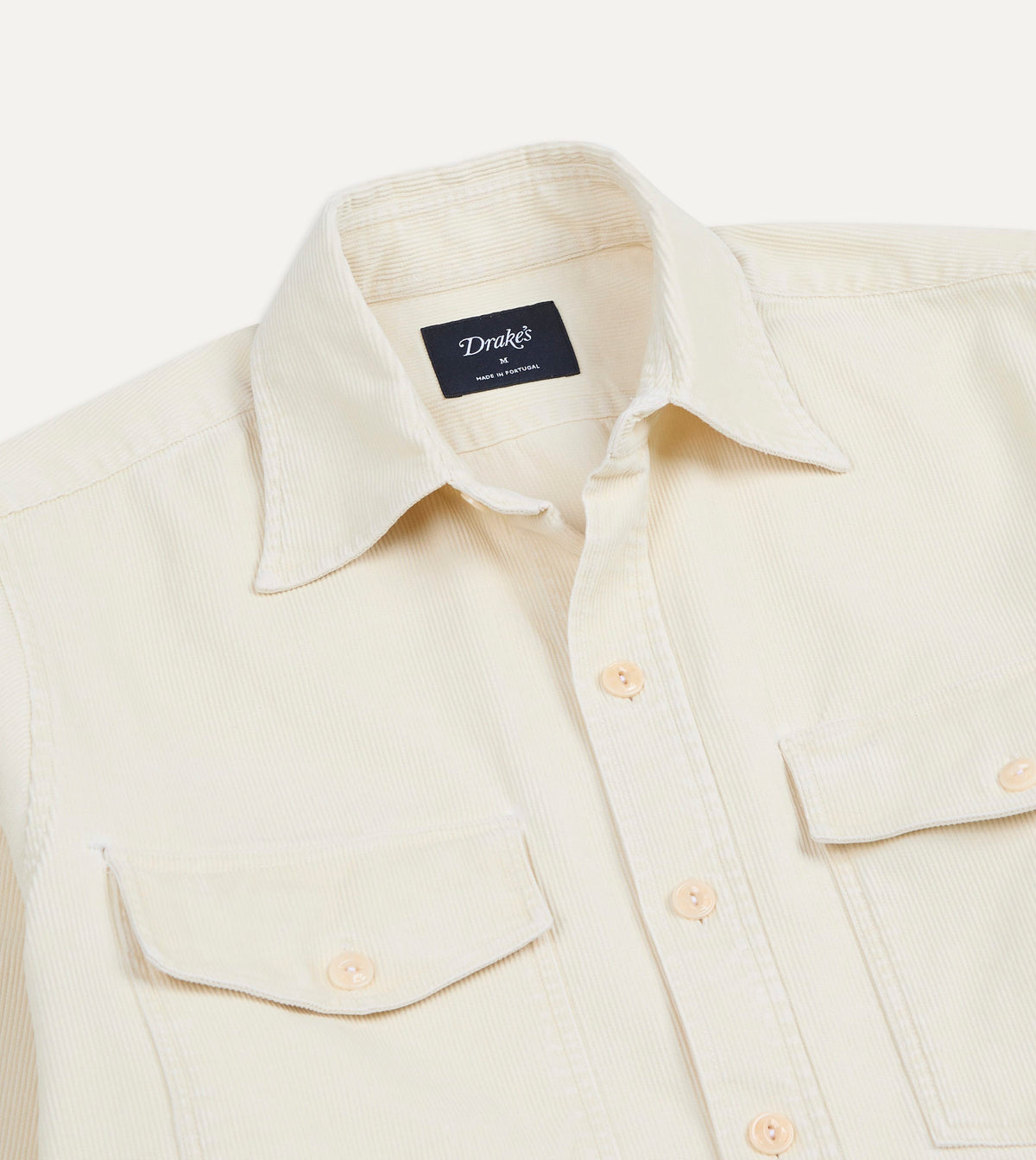 Ecru Corduroy Two-Pocket Long Point Collar Work Shirt