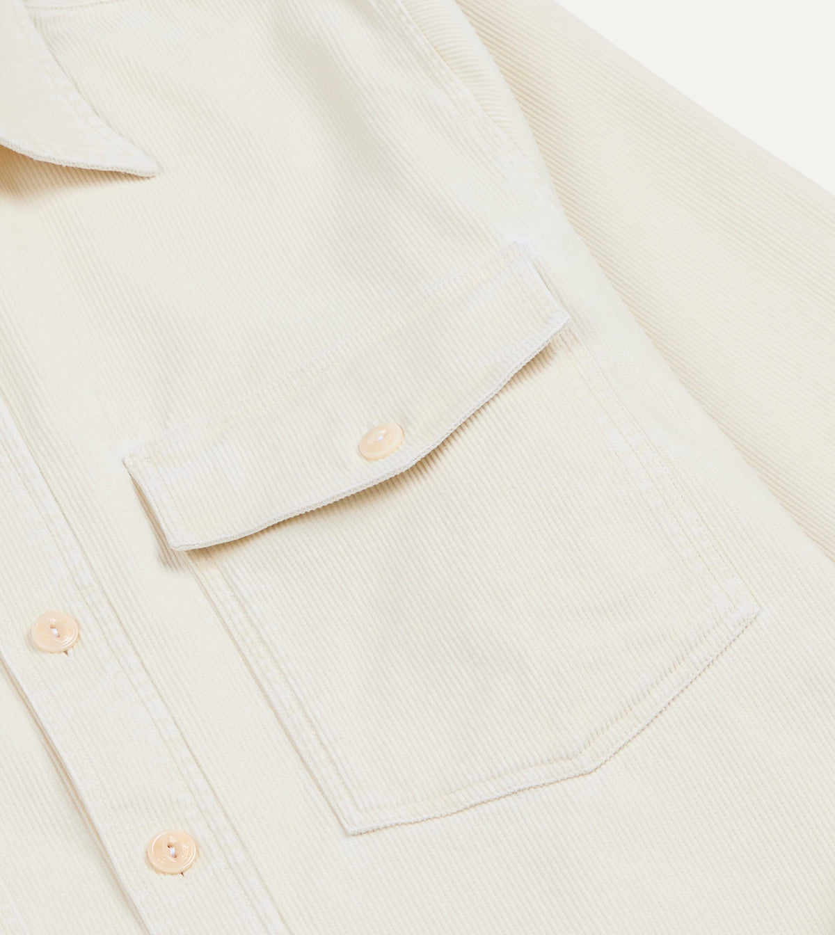 Ecru Corduroy Two-Pocket Long Point Collar Work Shirt