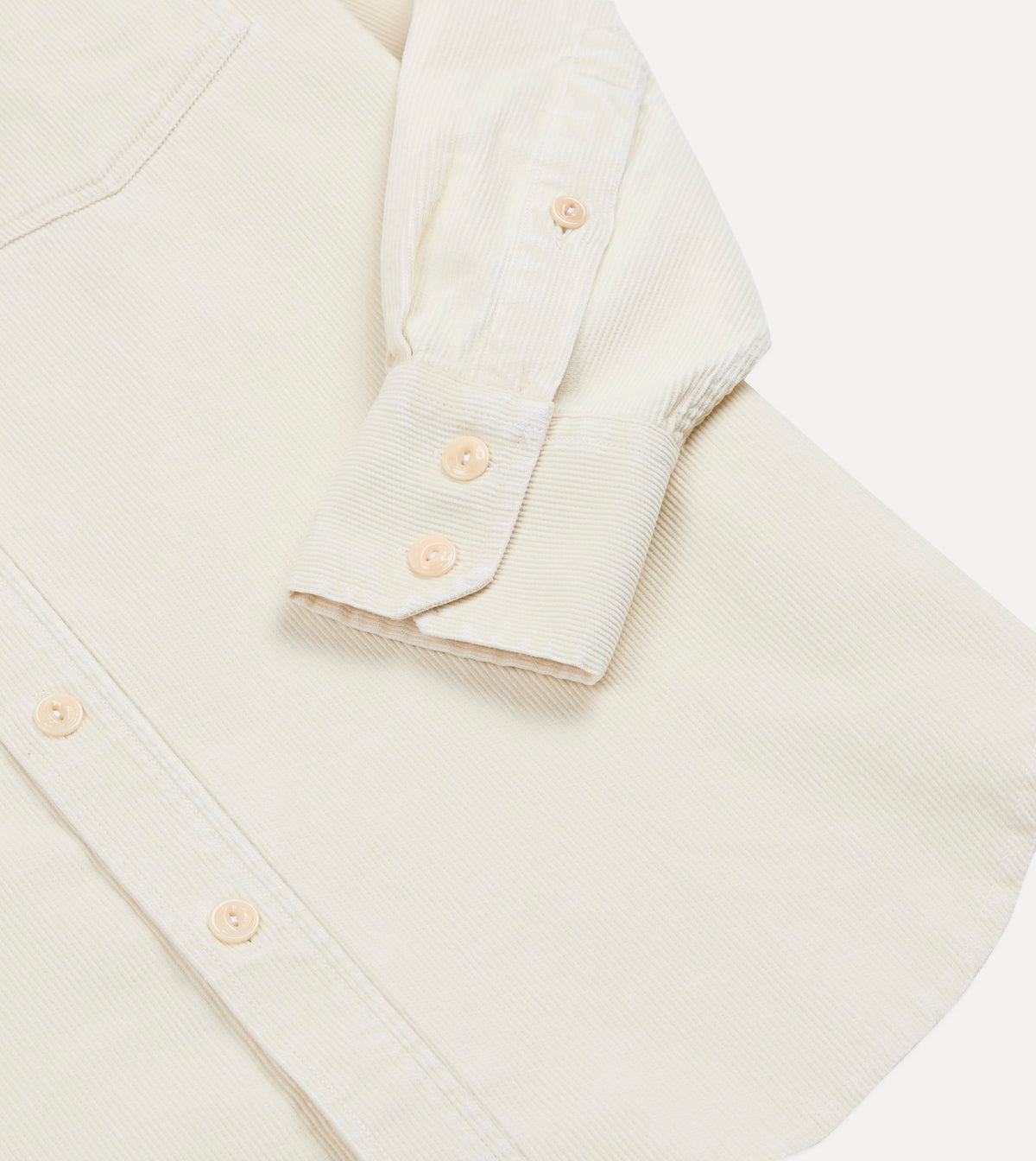 Ecru Corduroy Two-Pocket Long Point Collar Work Shirt