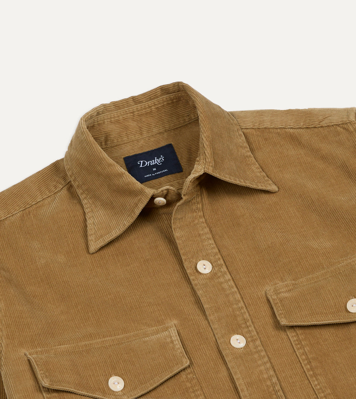 Tan Corduroy Two-Pocket Long Point Collar Work Shirt