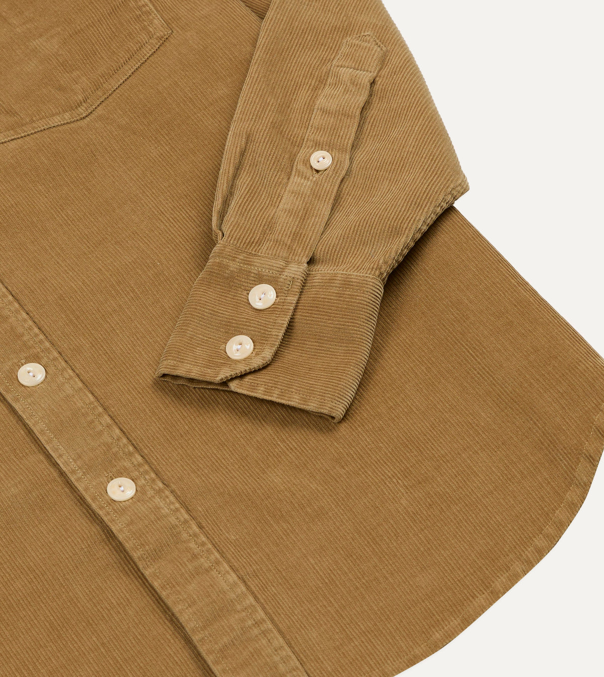 Tan Corduroy Two-Pocket Long Point Collar Work Shirt