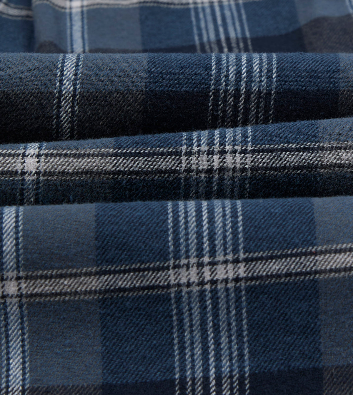 Navy Check Cotton Two-Pocket Long Point Collar Work Shirt