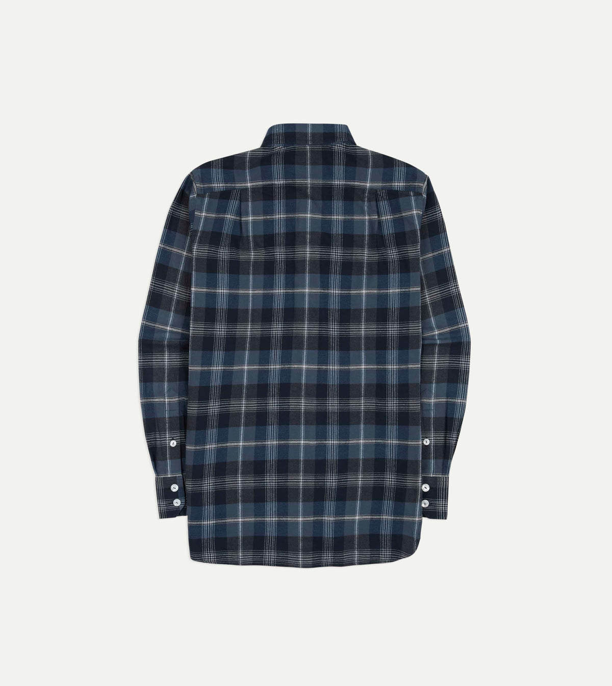 Navy Check Cotton Two-Pocket Long Point Collar Work Shirt