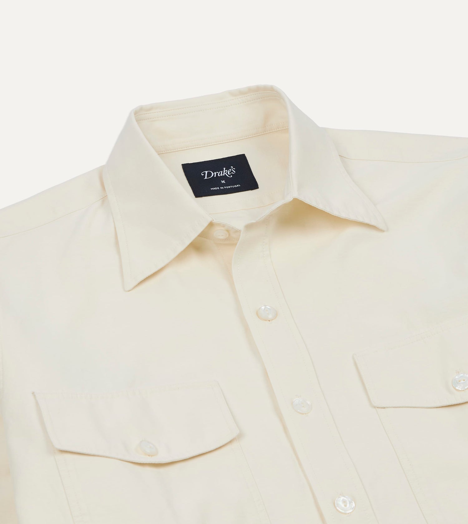 Ecru Cotton-Linen Two-Pocket Long Point Collar Work Shirt