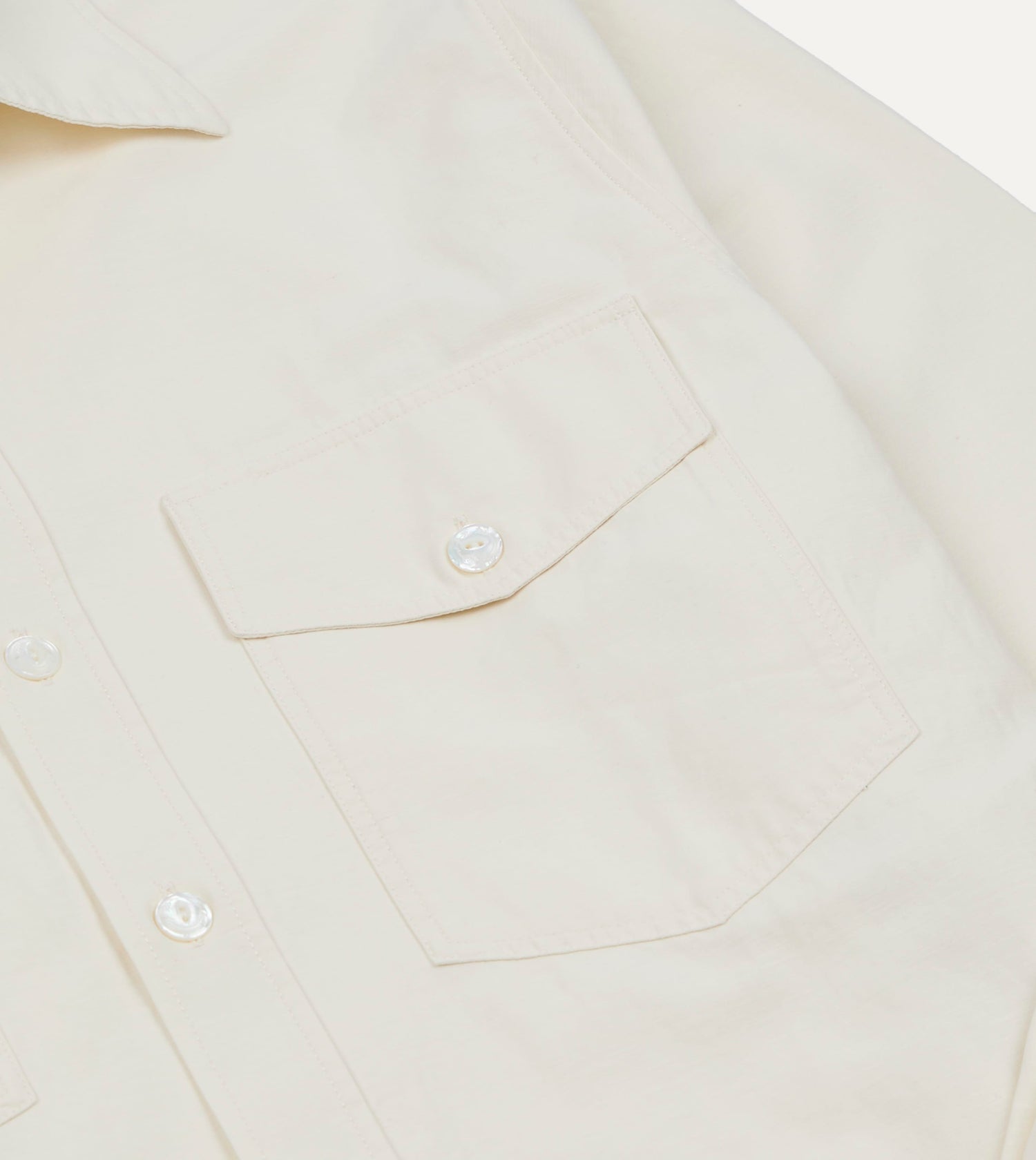 Ecru Cotton-Linen Two-Pocket Long Point Collar Work Shirt