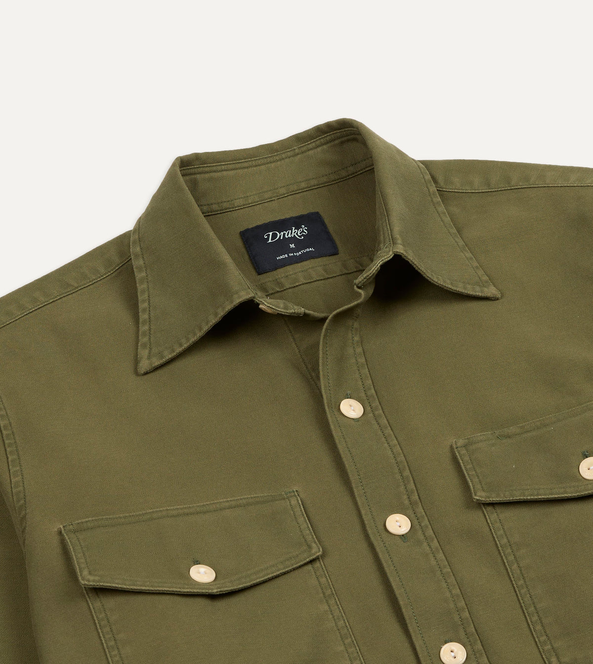 Olive Cotton Two-Pocket Long Point Collar Work Shirt