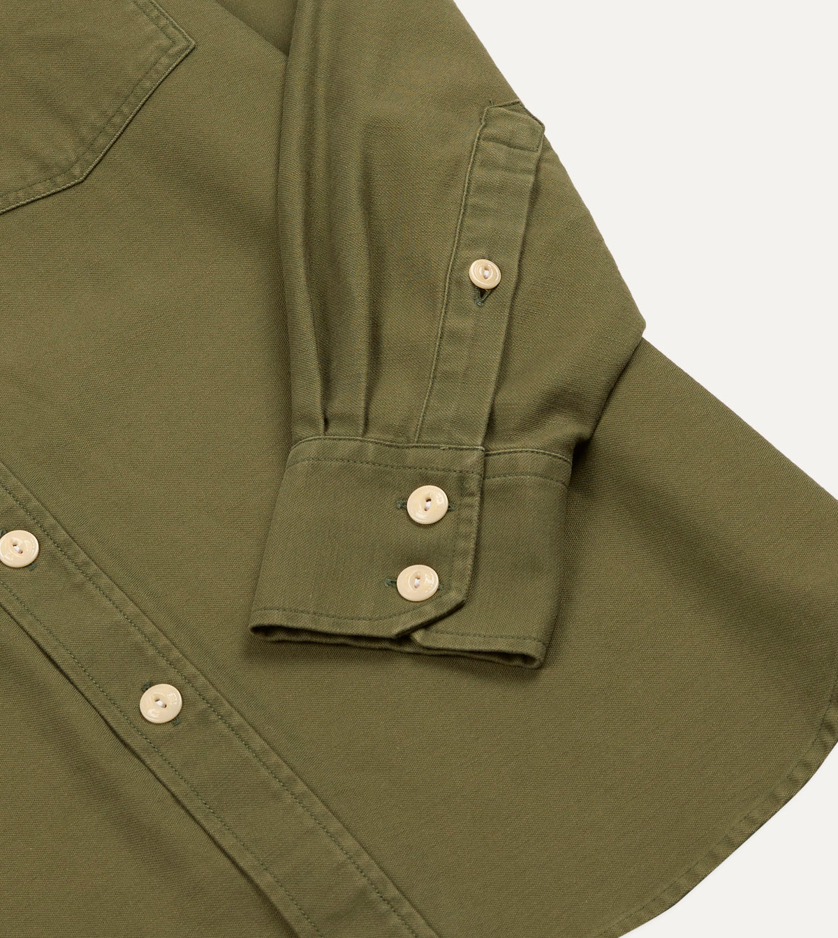 Olive Cotton Two-Pocket Long Point Collar Work Shirt