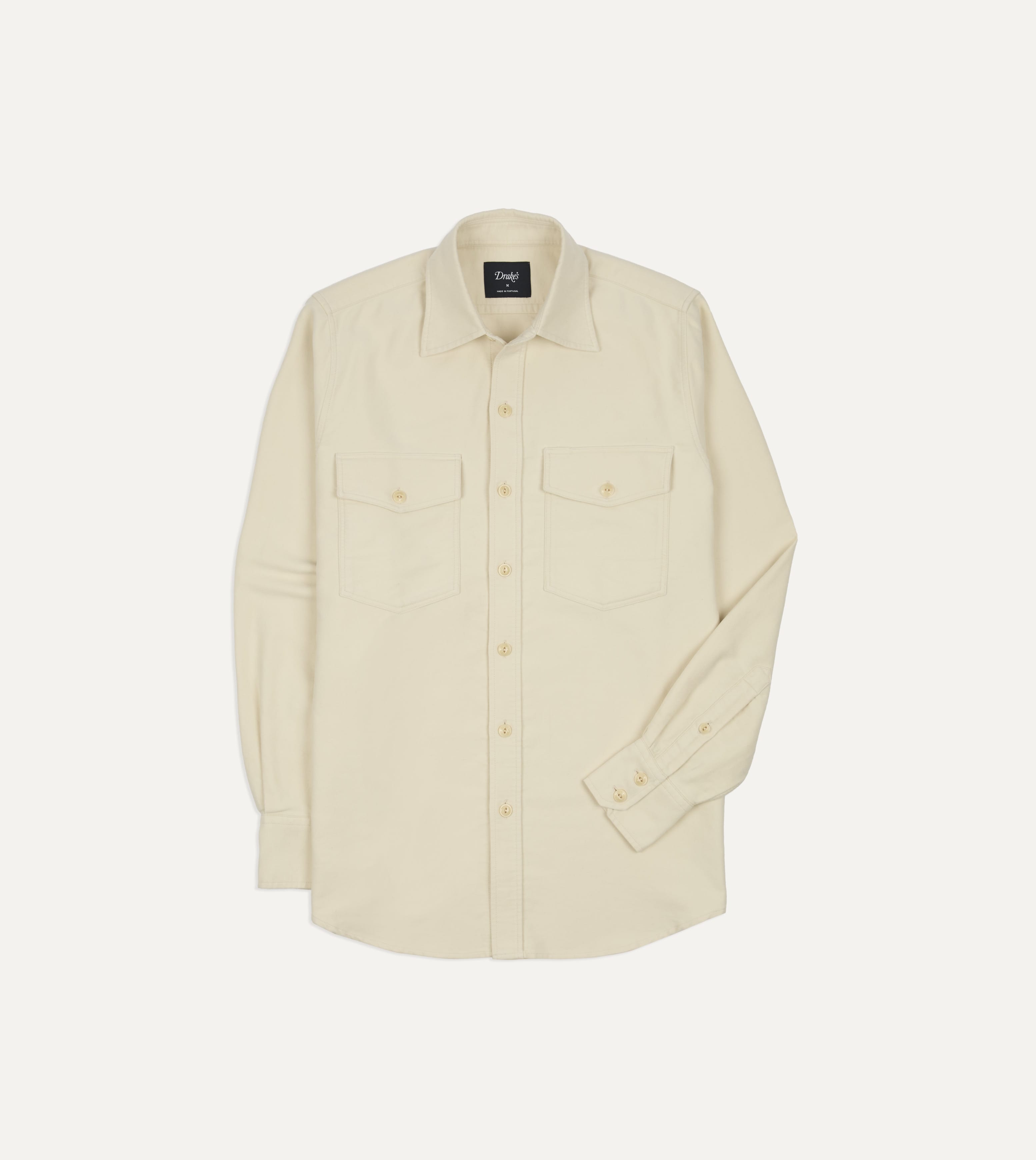 Ecru Moleskin Two-Pocket Long Point Collar Work Shirt
