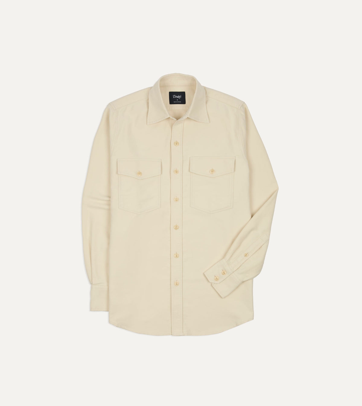 Ecru Moleskin Two-Pocket Long Point Collar Work Shirt