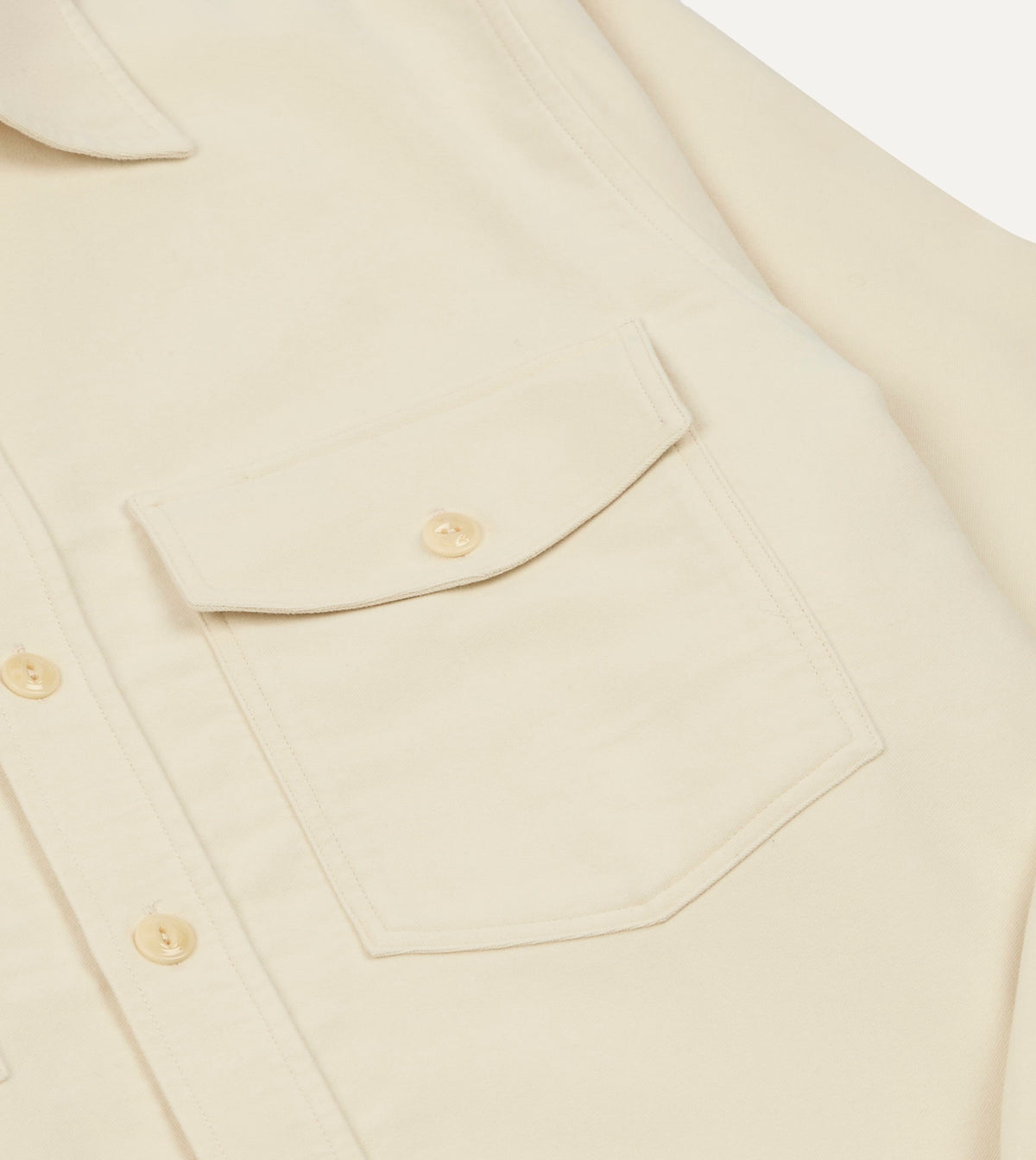 Ecru Moleskin Two-Pocket Long Point Collar Work Shirt
