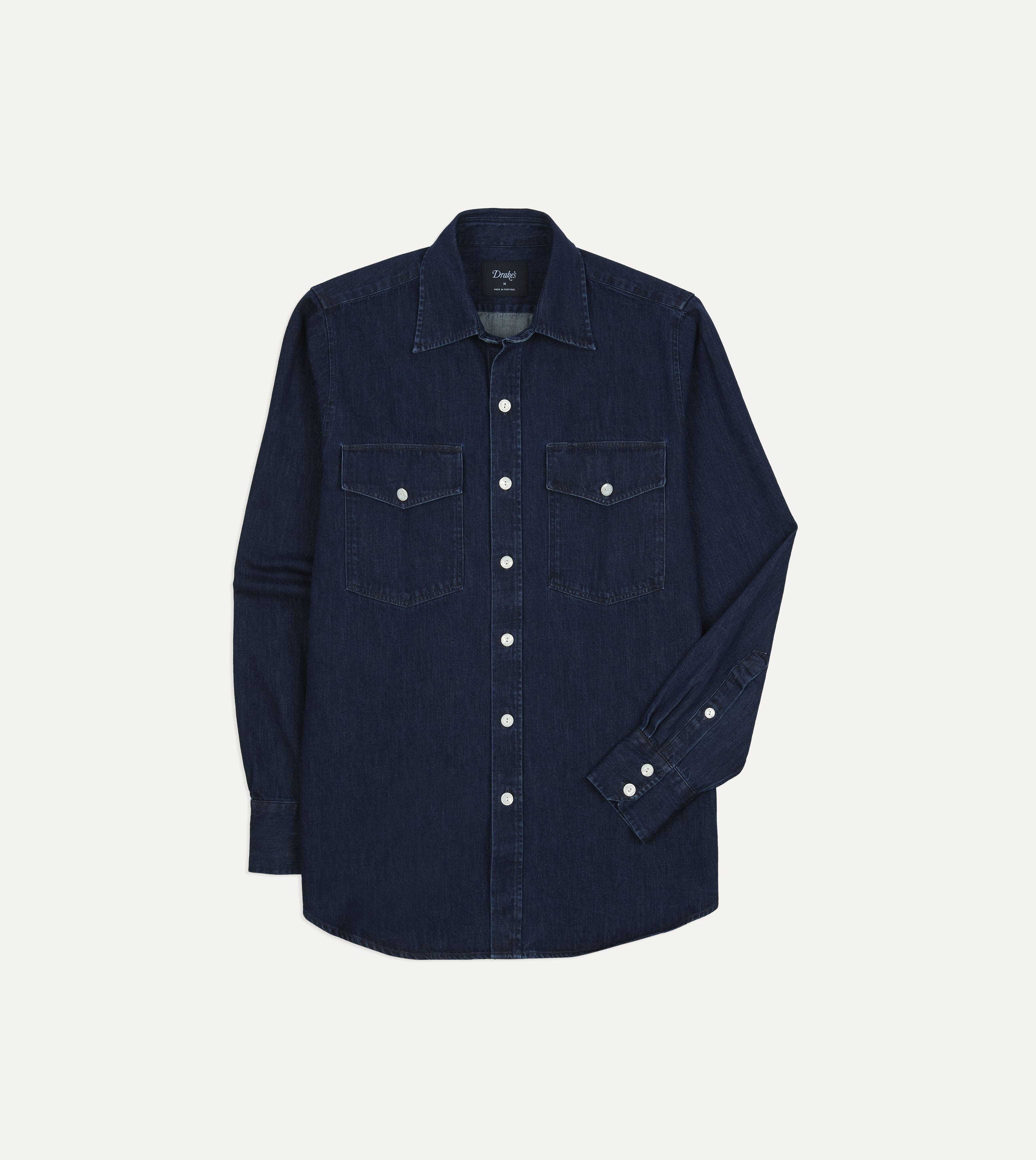 Indigo Denim Two-Pocket Long Point Collar Shirt