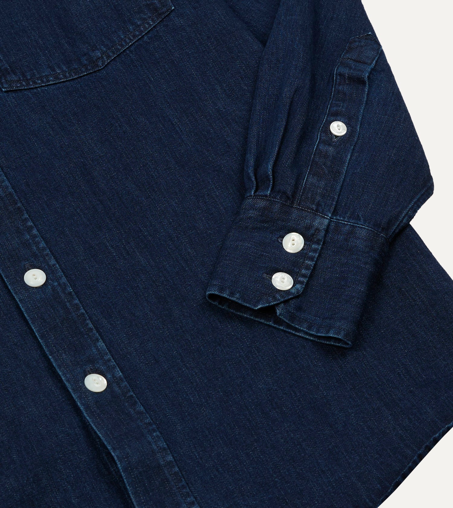Indigo Denim Two-Pocket Long Point Collar Shirt