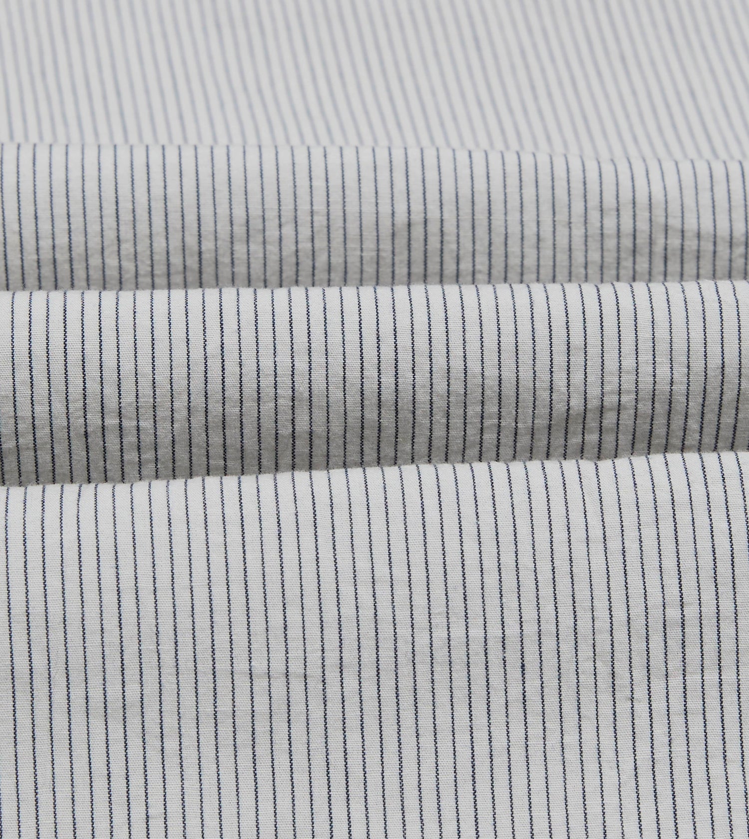 White and Navy Pinstripe Linen-Cotton Long Point Collar Shirt
