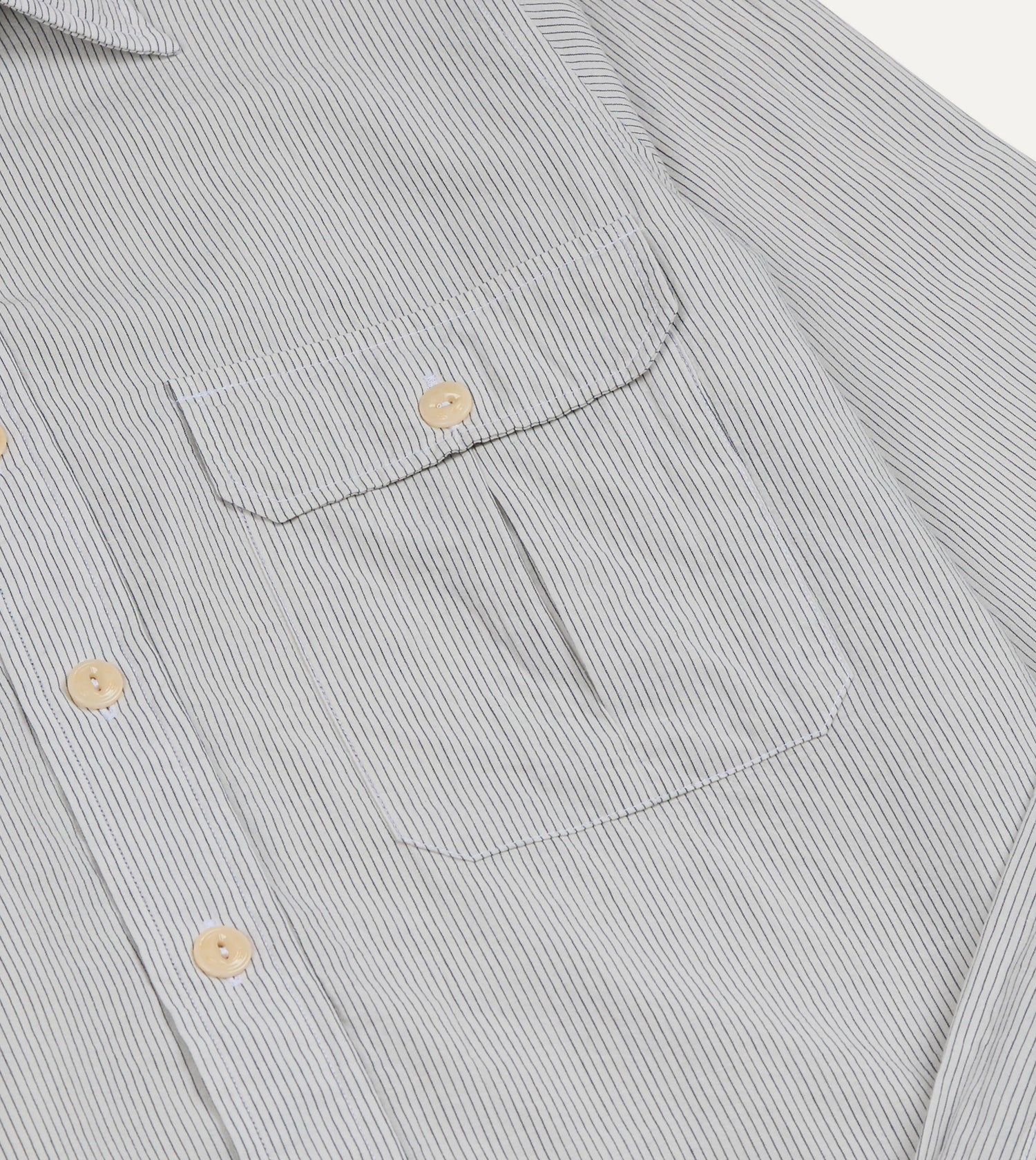 White and Navy Pinstripe Linen-Cotton Long Point Collar Shirt