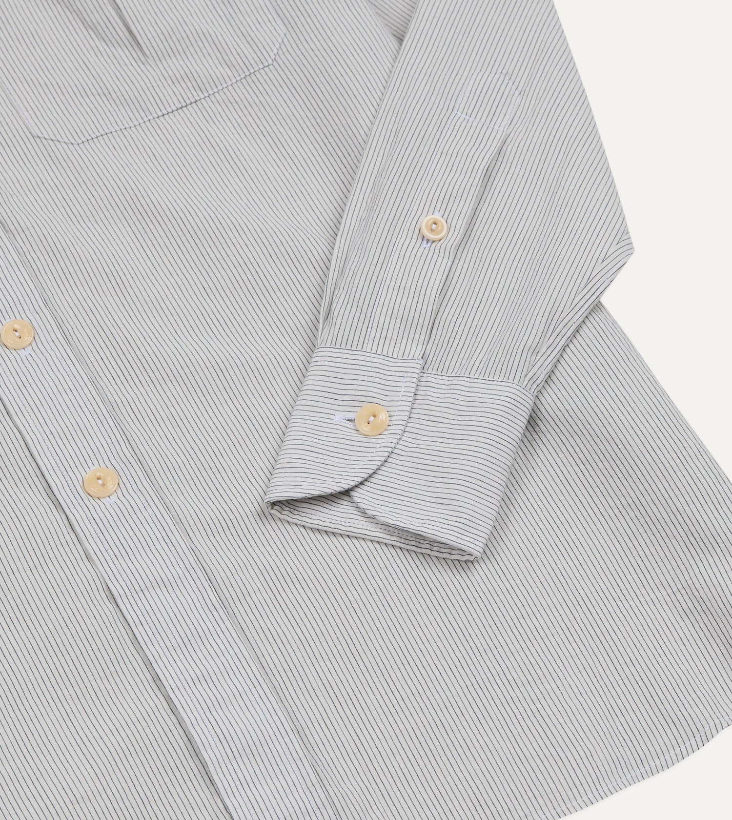 White and Navy Pinstripe Linen-Cotton Long Point Collar Shirt