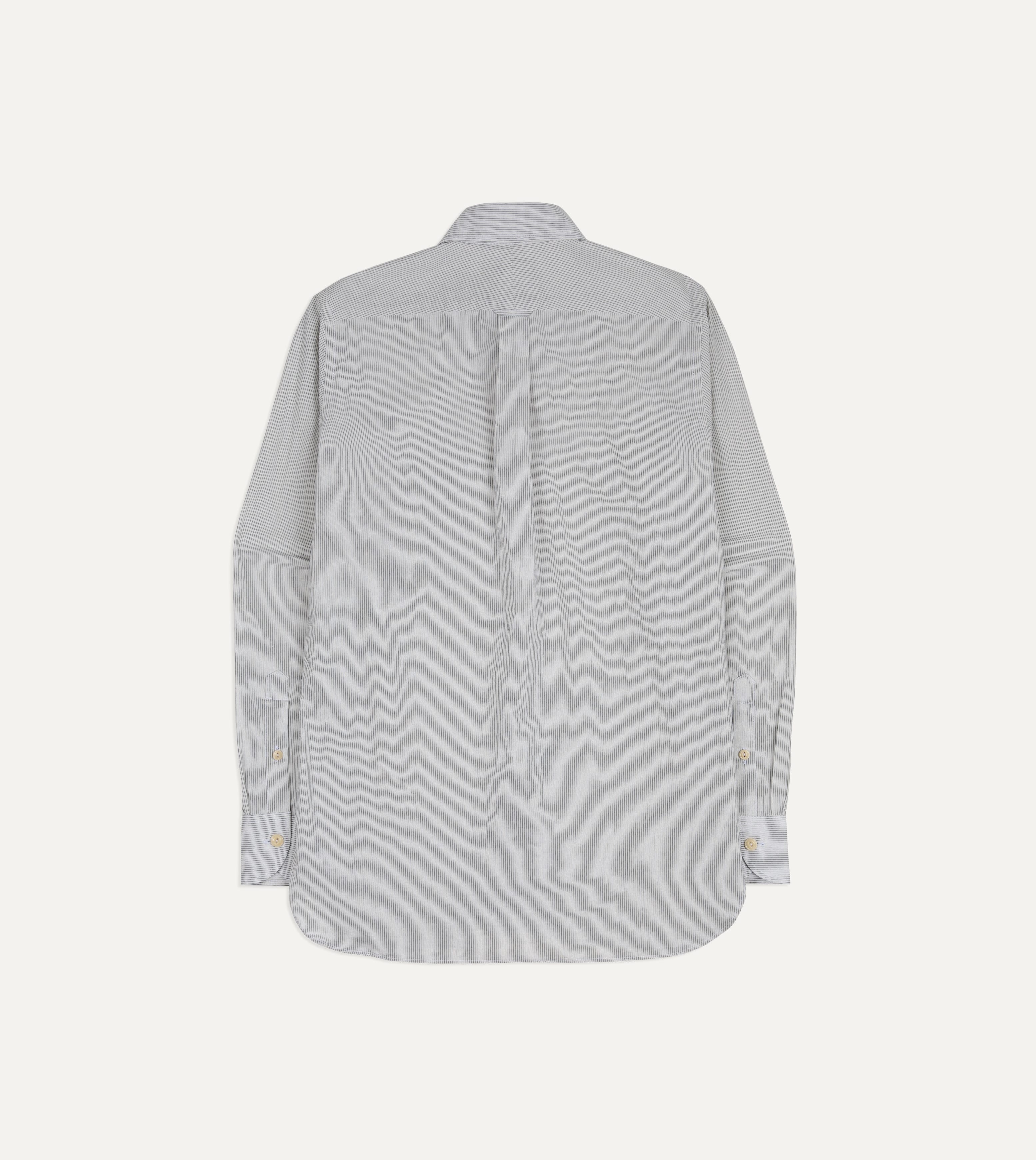 White and Navy Pinstripe Linen-Cotton Long Point Collar Shirt
