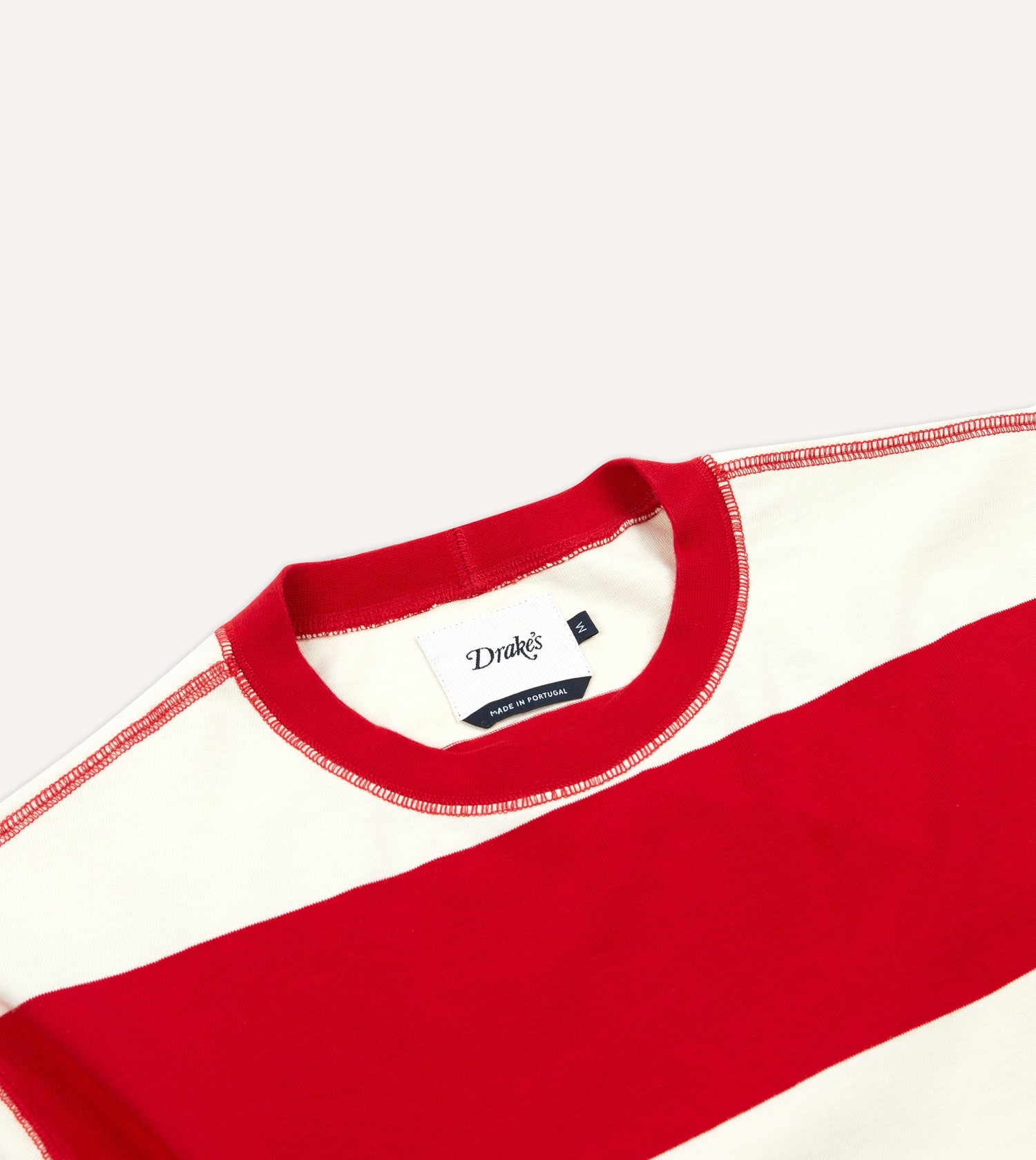Red and White Wide Stripe Heavy Cotton Crew Neck Hiking T-Shirt
