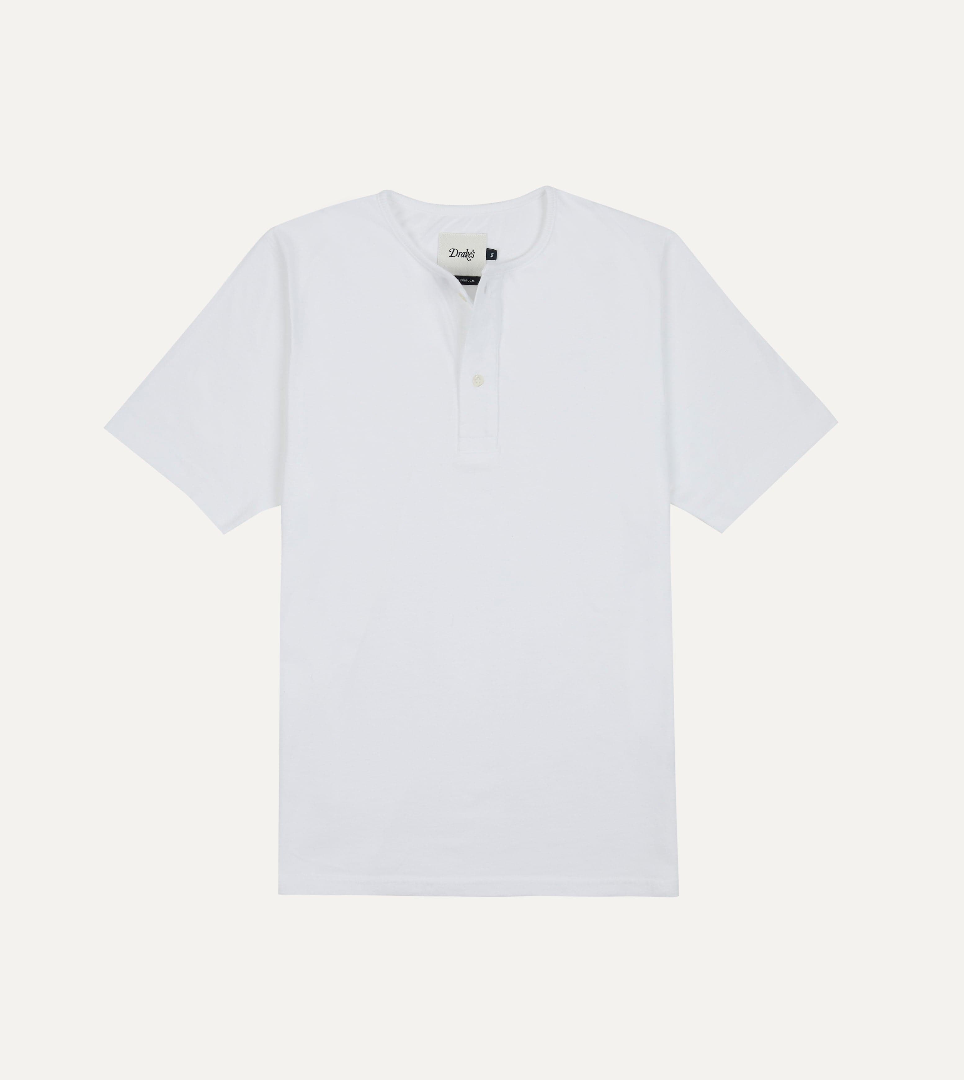 White Cotton Two-Button Henley T-Shirt