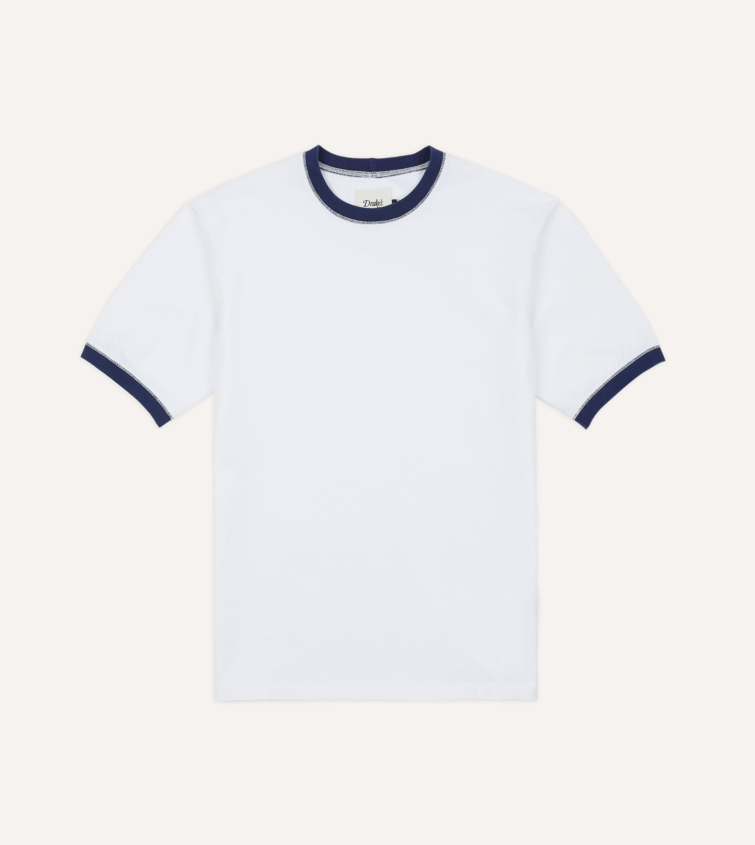 White and Navy Tipped Ringer T-Shirt