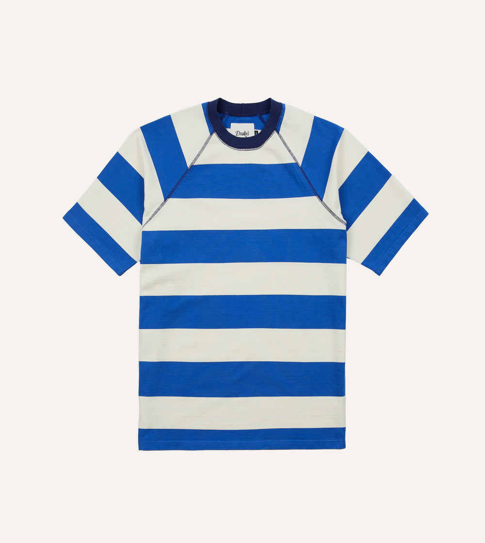 Blue and White Stripe Raglan Sleeve Hiking T-Shirt