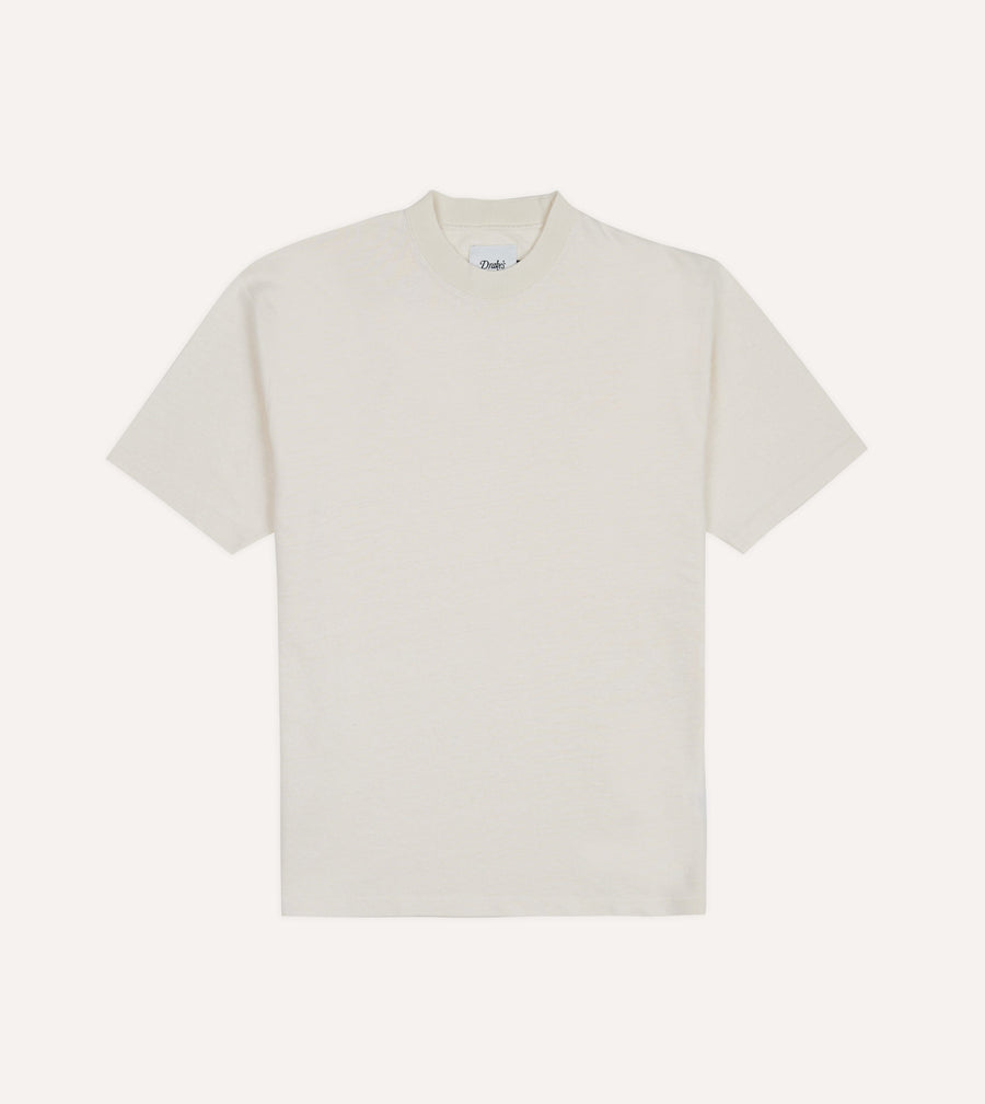 Ecru Cotton-Linen Crew Neck Hiking T-Shirt