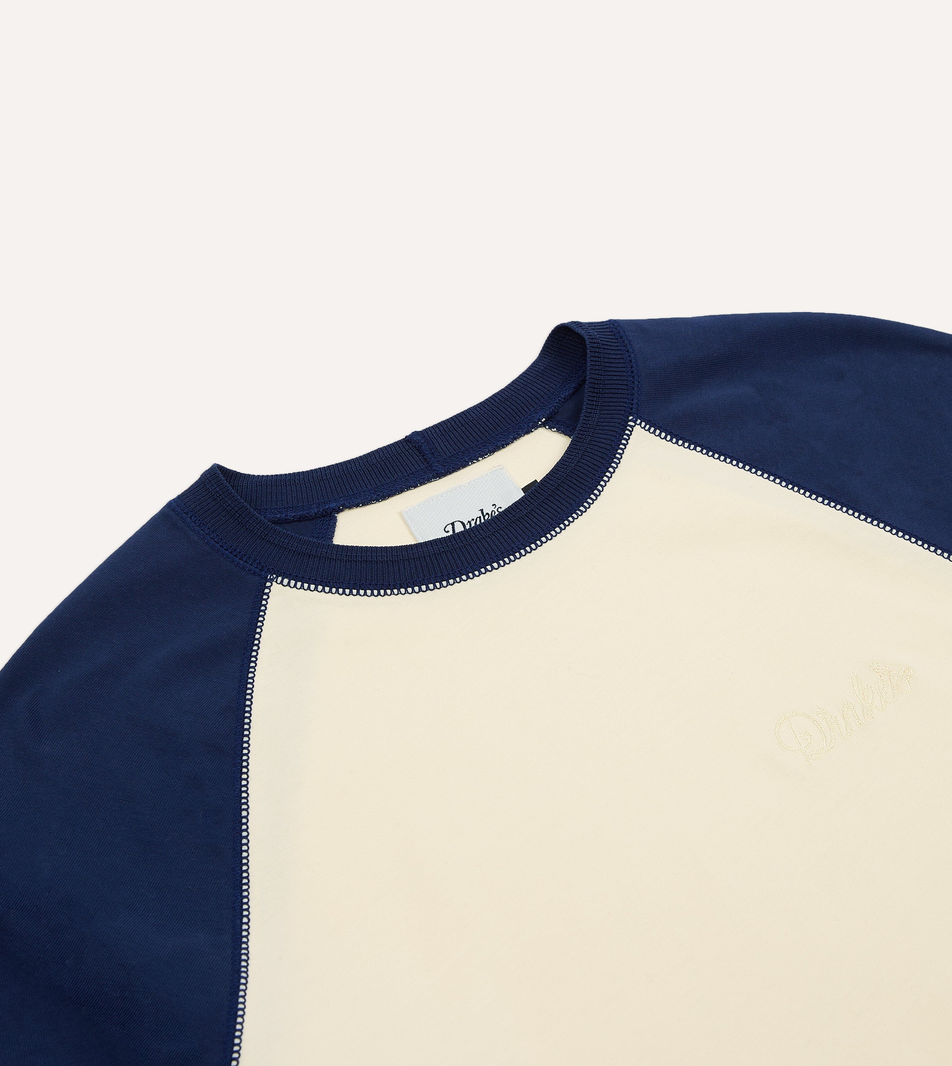 Ecru and Navy Raglan Sleeve Hiking T-Shirt – Drakes