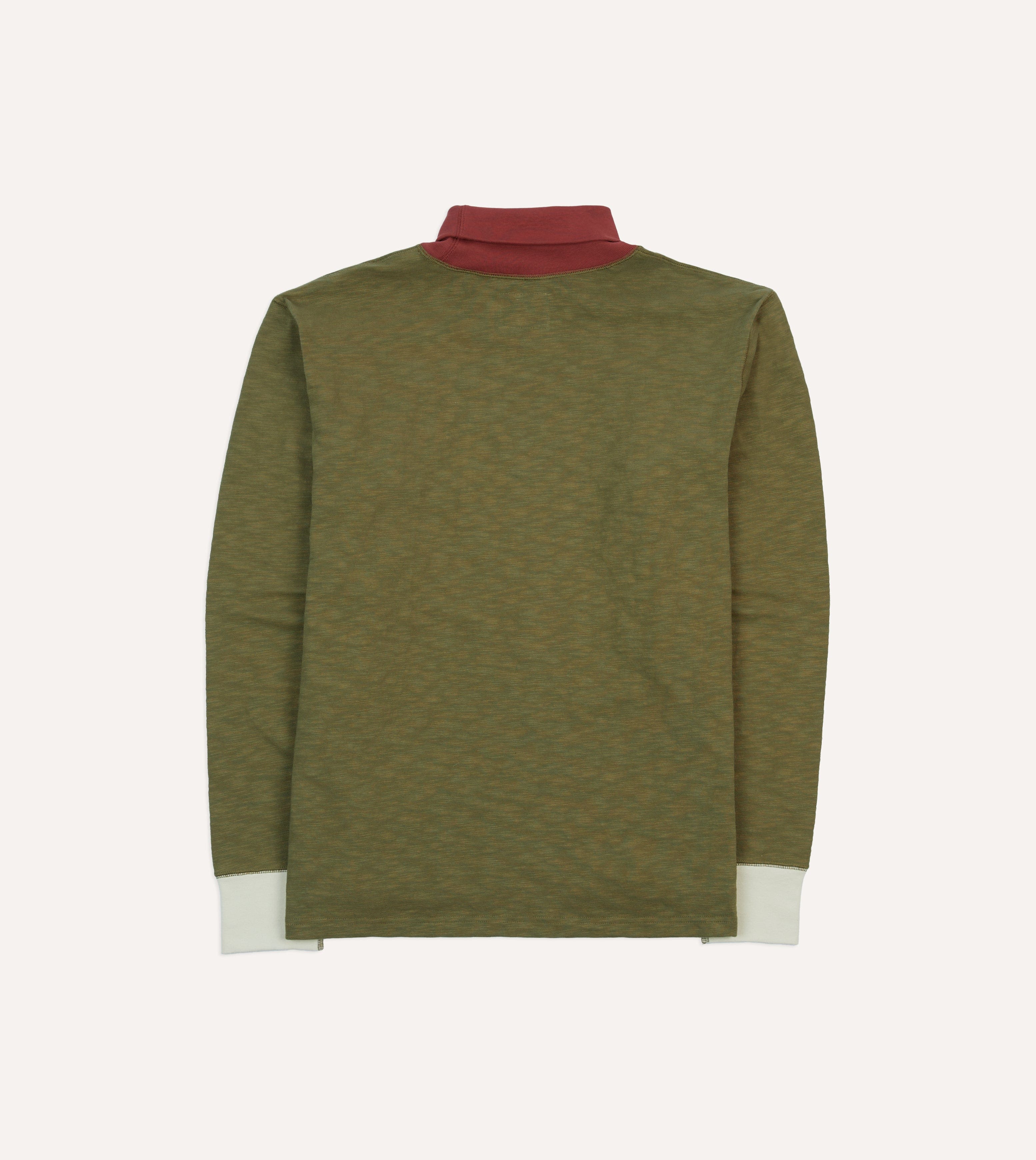Khaki Cotton Long-Sleeve Roll Neck Hiking T-Shirt