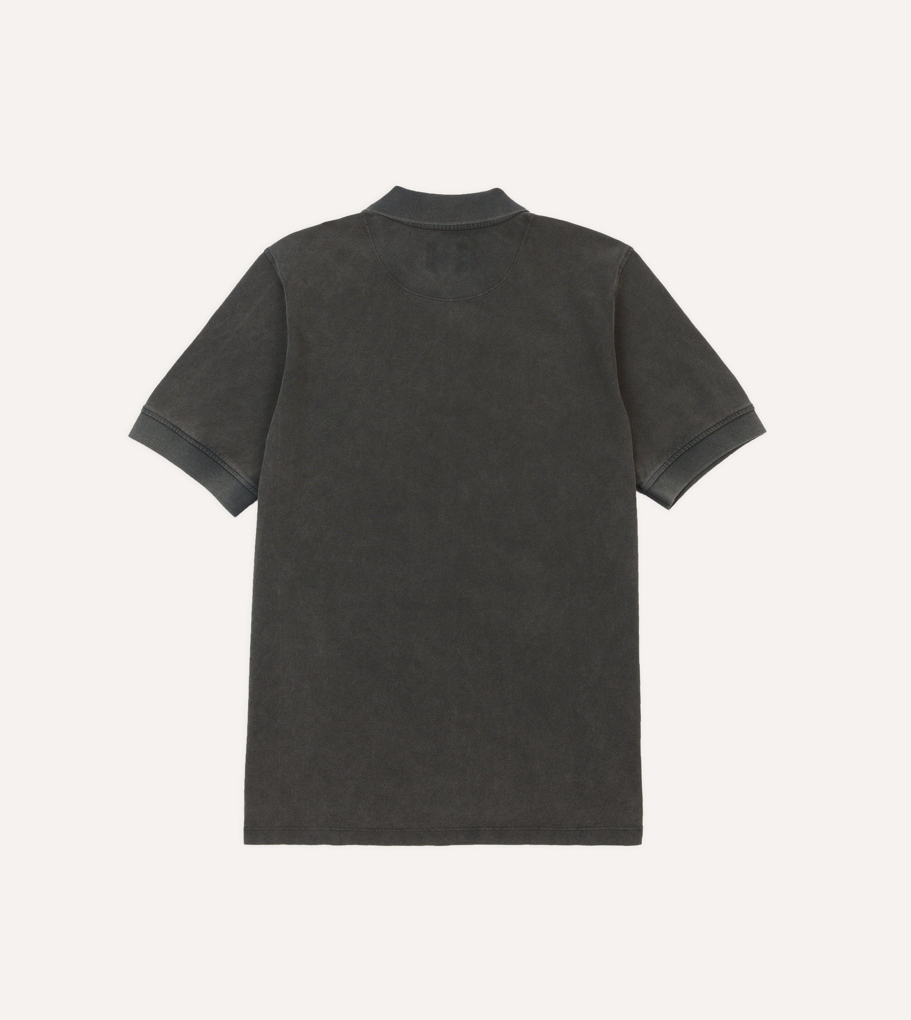 Washed Black Piqué Cotton Polo Shirt