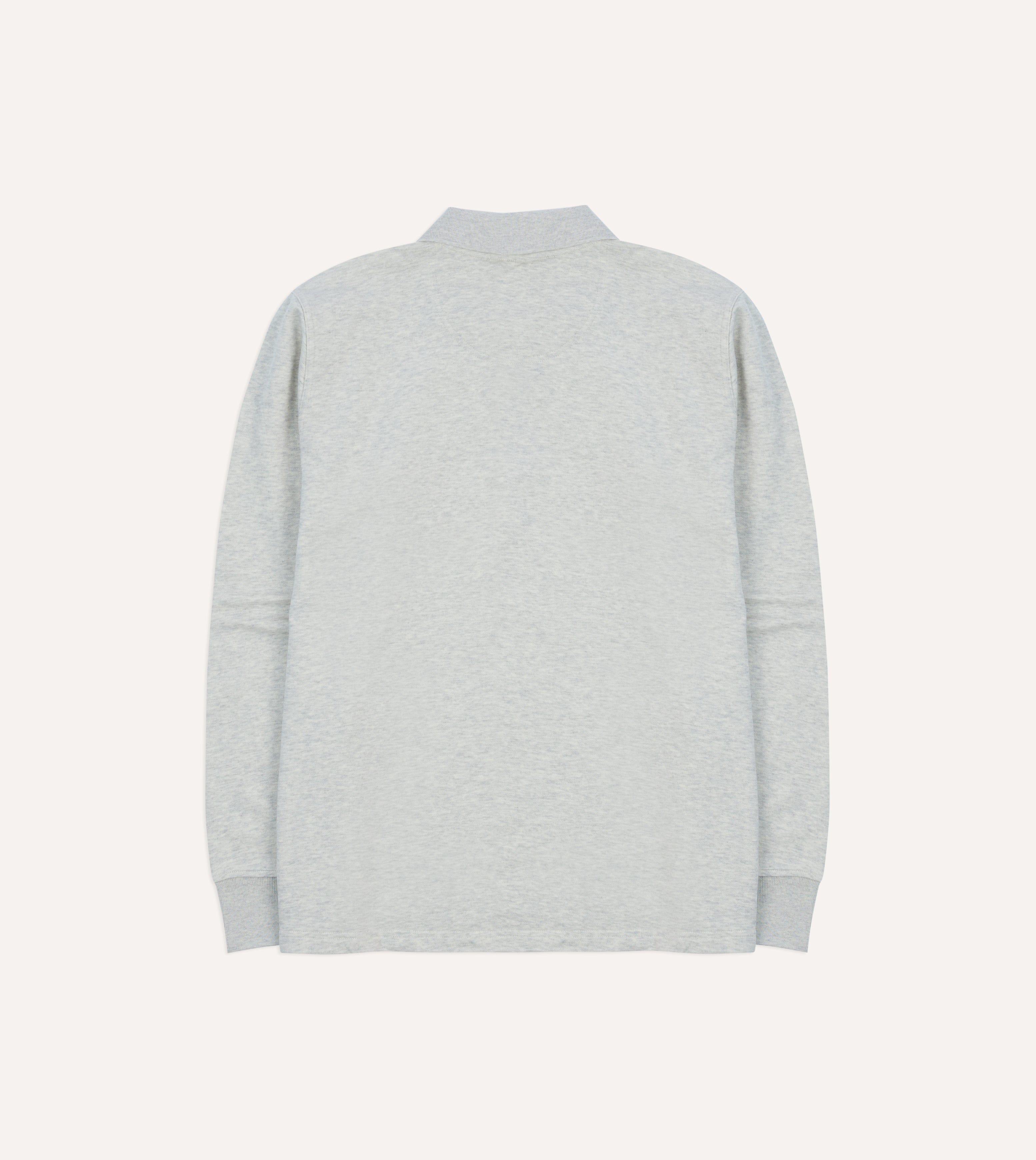 Grey Melange Jersey Cotton Long-Sleeve Polo Shirt