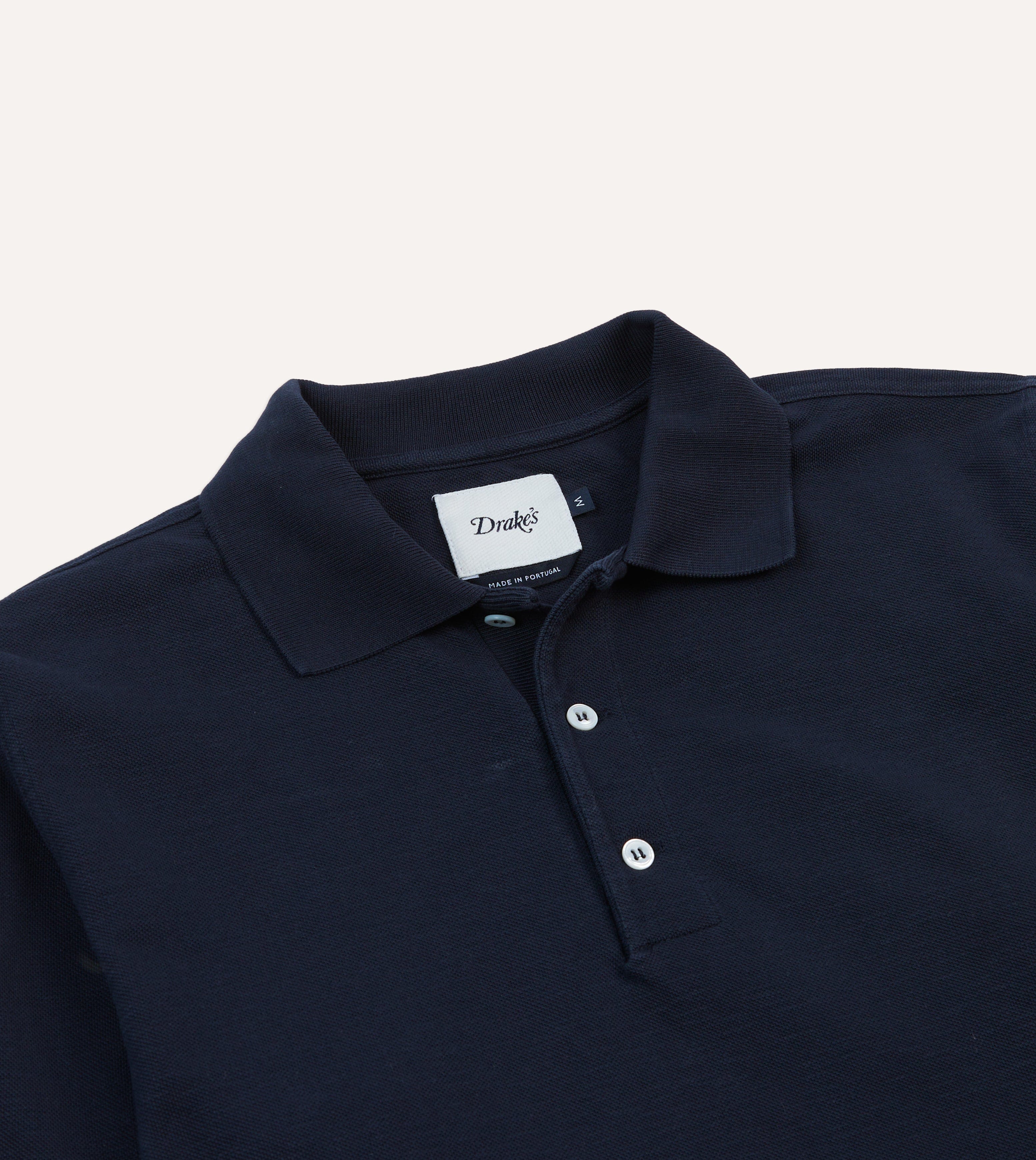 Navy Pique Cotton Long-Sleeve Polo Shirt – Drakes