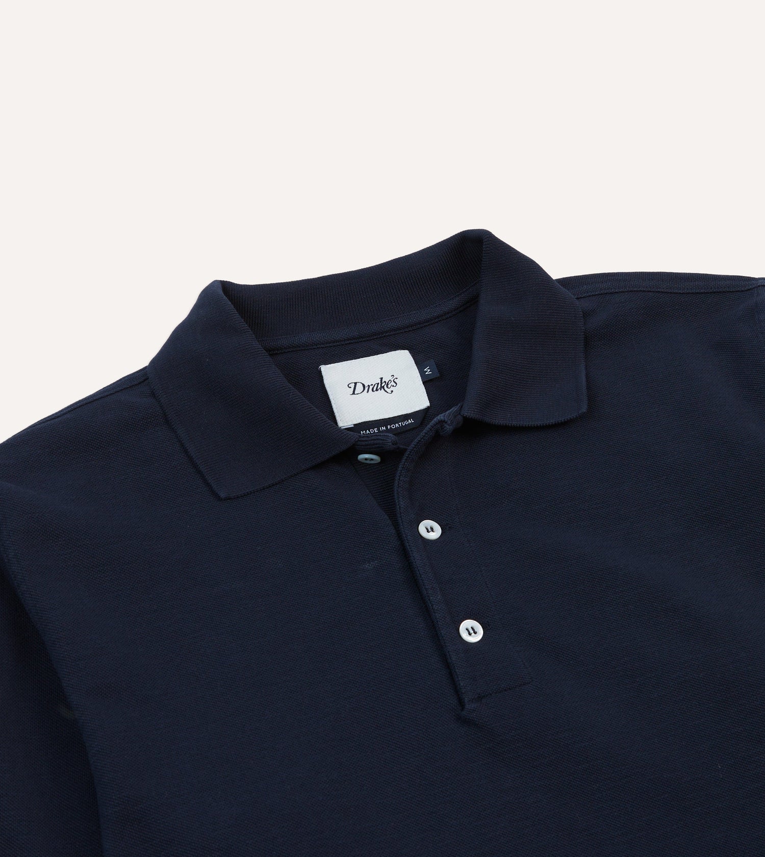 Navy Pique Cotton Long-Sleeve Polo Shirt