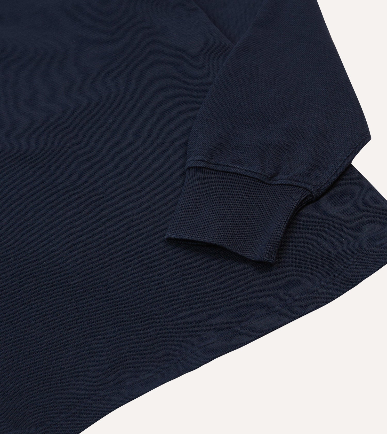 Navy Pique Cotton Long-Sleeve Polo Shirt