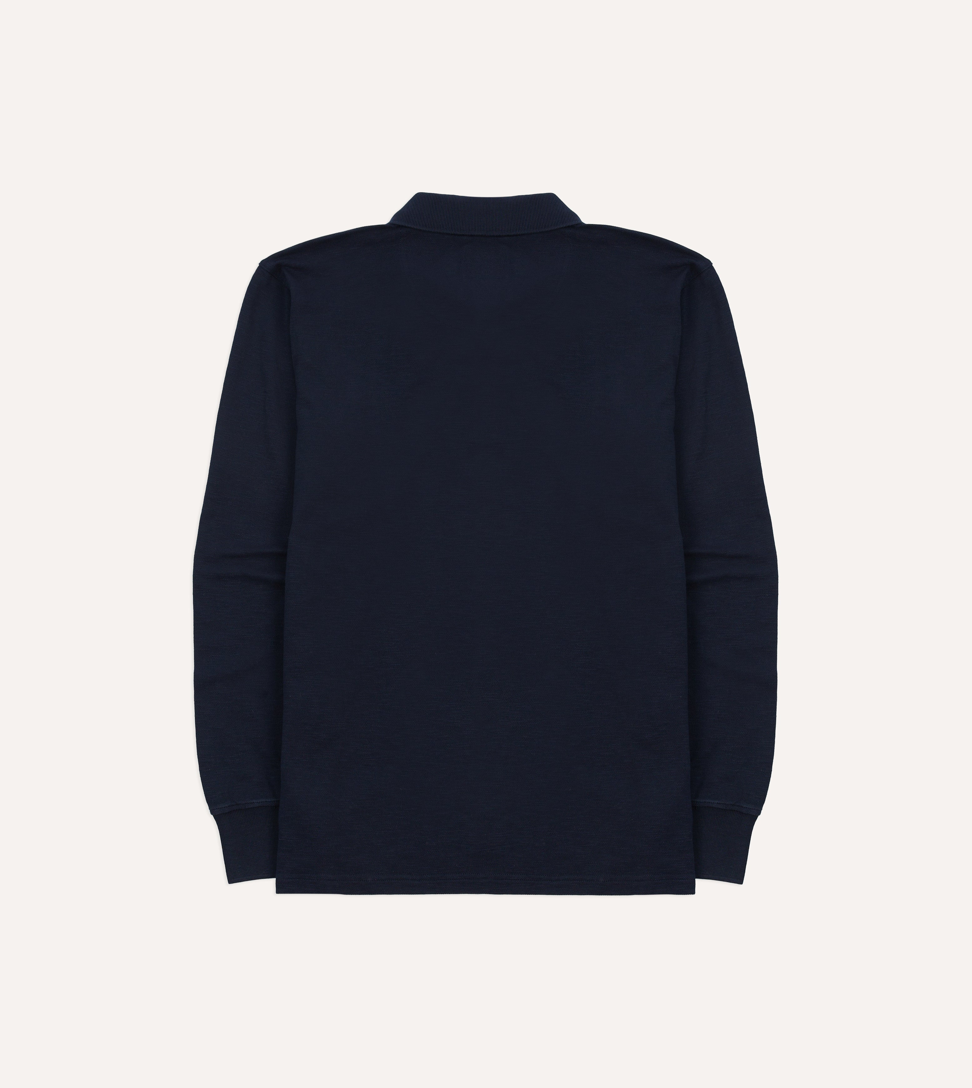 Navy Pique Cotton Long-Sleeve Polo Shirt