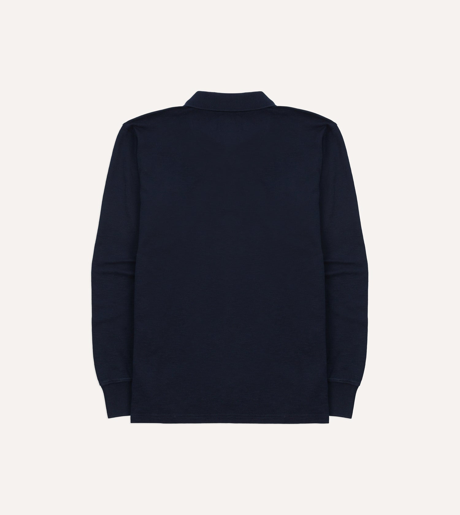 Navy Pique Cotton Long-Sleeve Polo Shirt