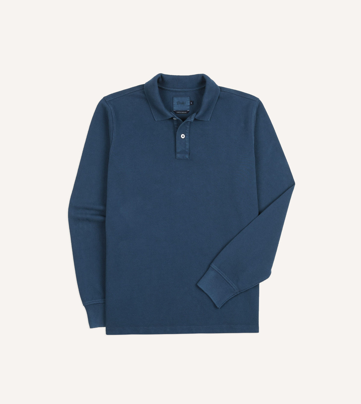 Indigo Dyed Cotton Jersey Long-Sleeve Polo Shirt