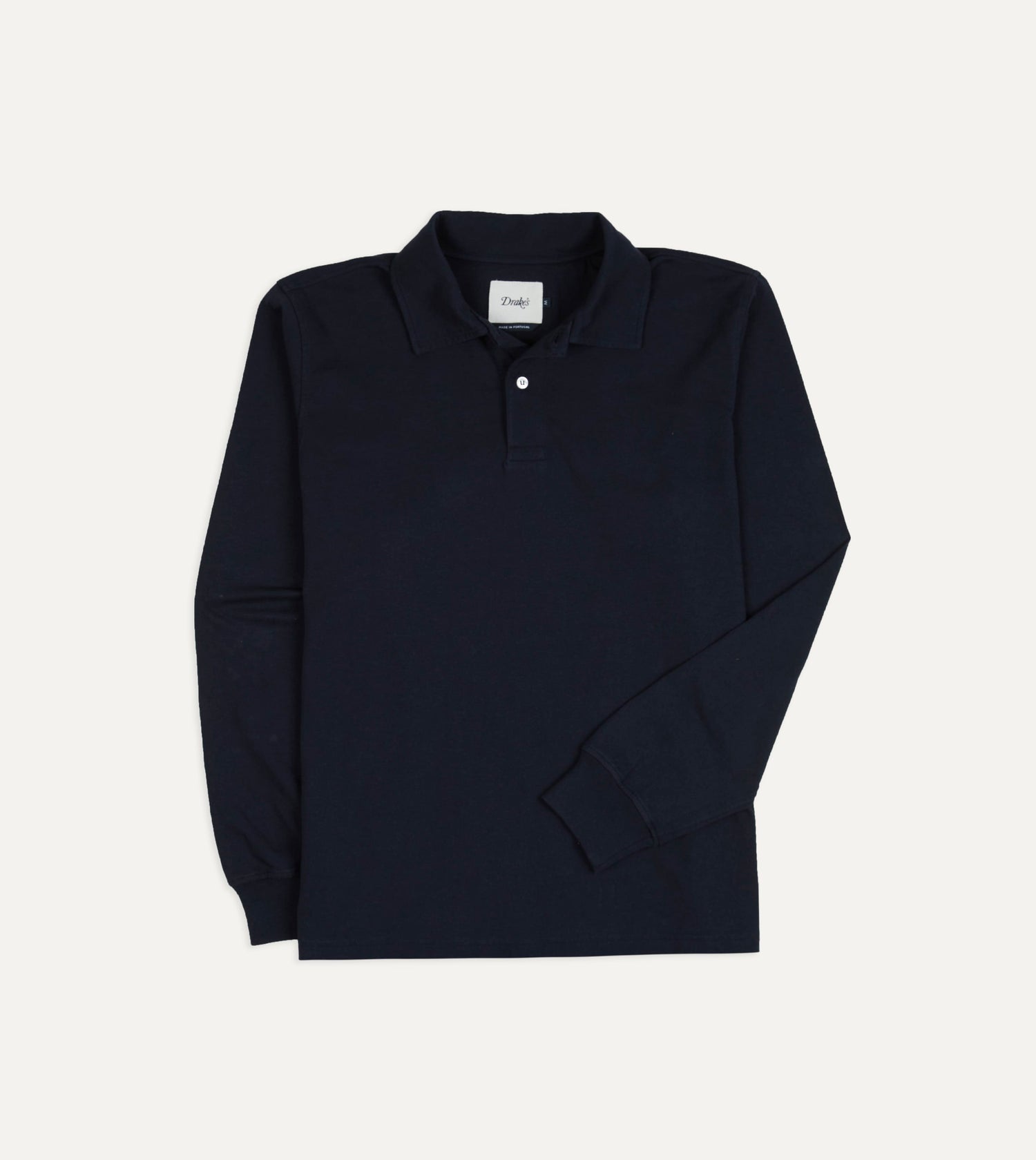 Navy Cotton Jersey Long-Sleeve Polo Shirt