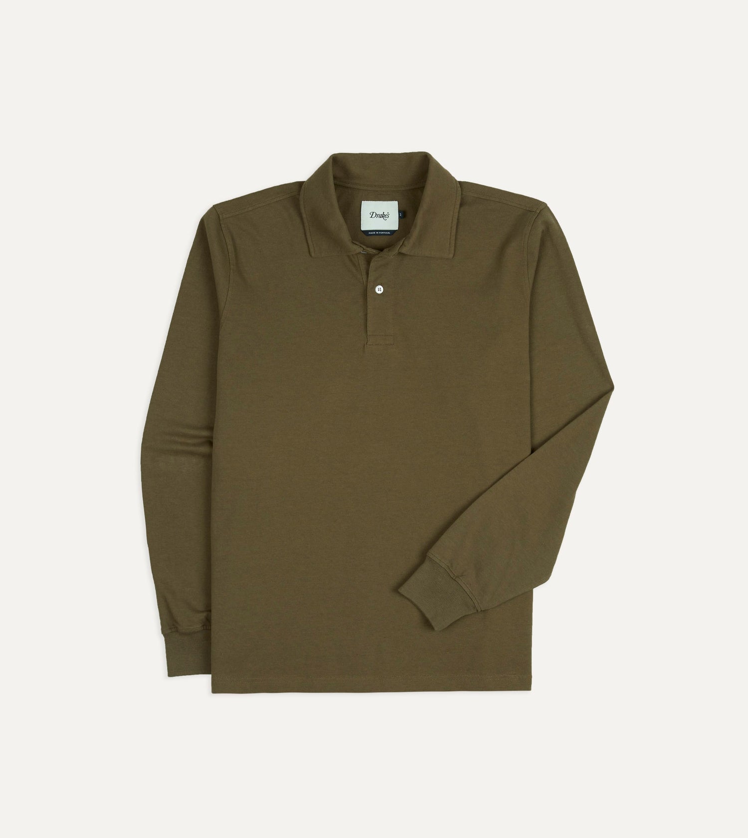 Olive Cotton Jersey Long-Sleeve Polo Shirt
