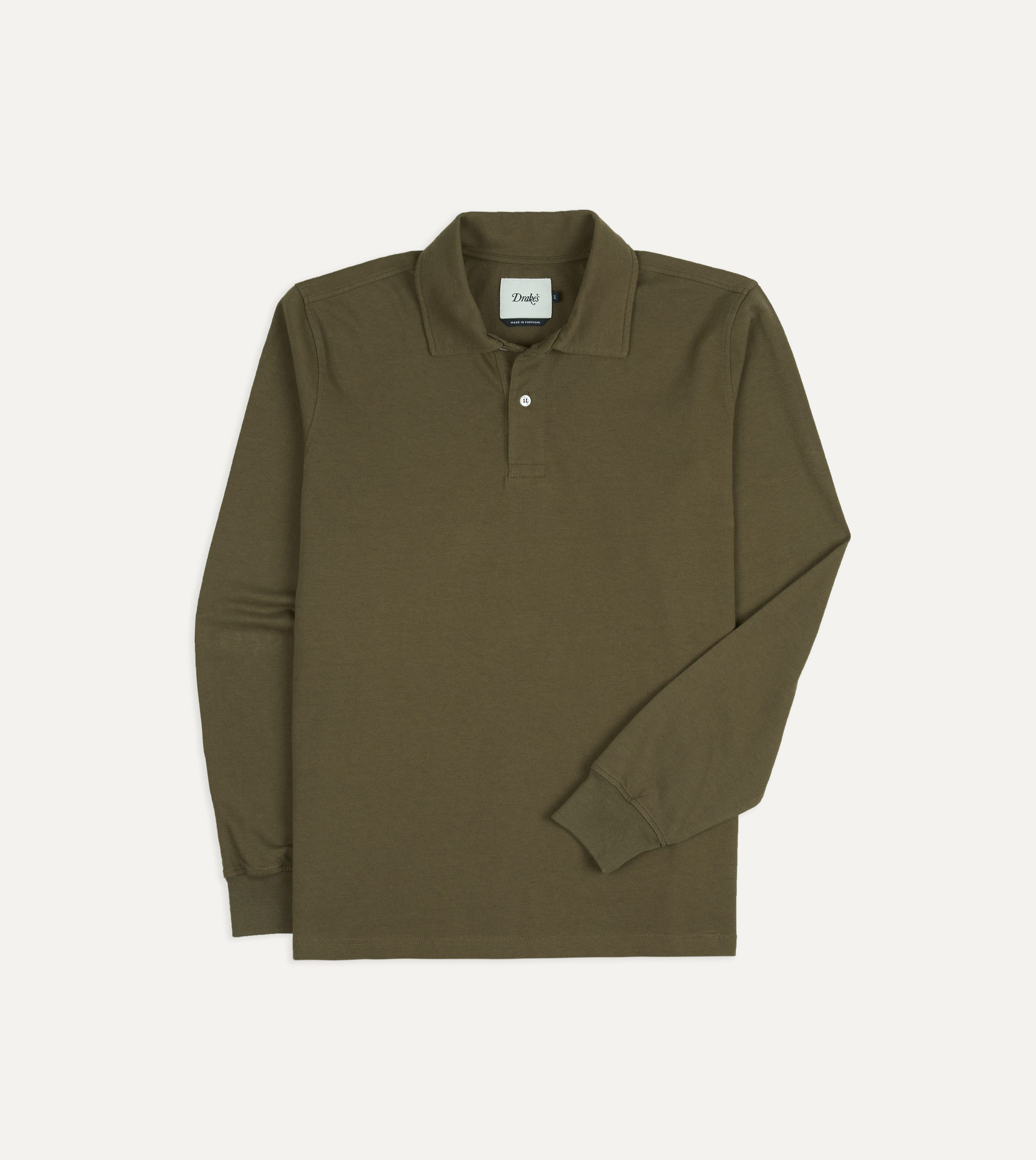 Olive Cotton Jersey Long-Sleeve Polo Shirt