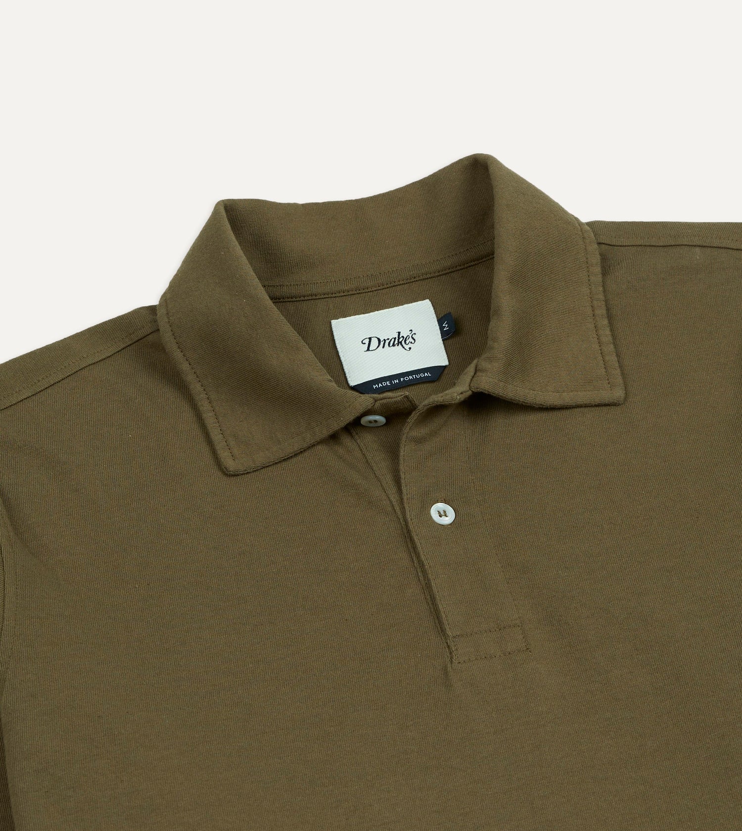Olive Cotton Jersey Long-Sleeve Polo Shirt