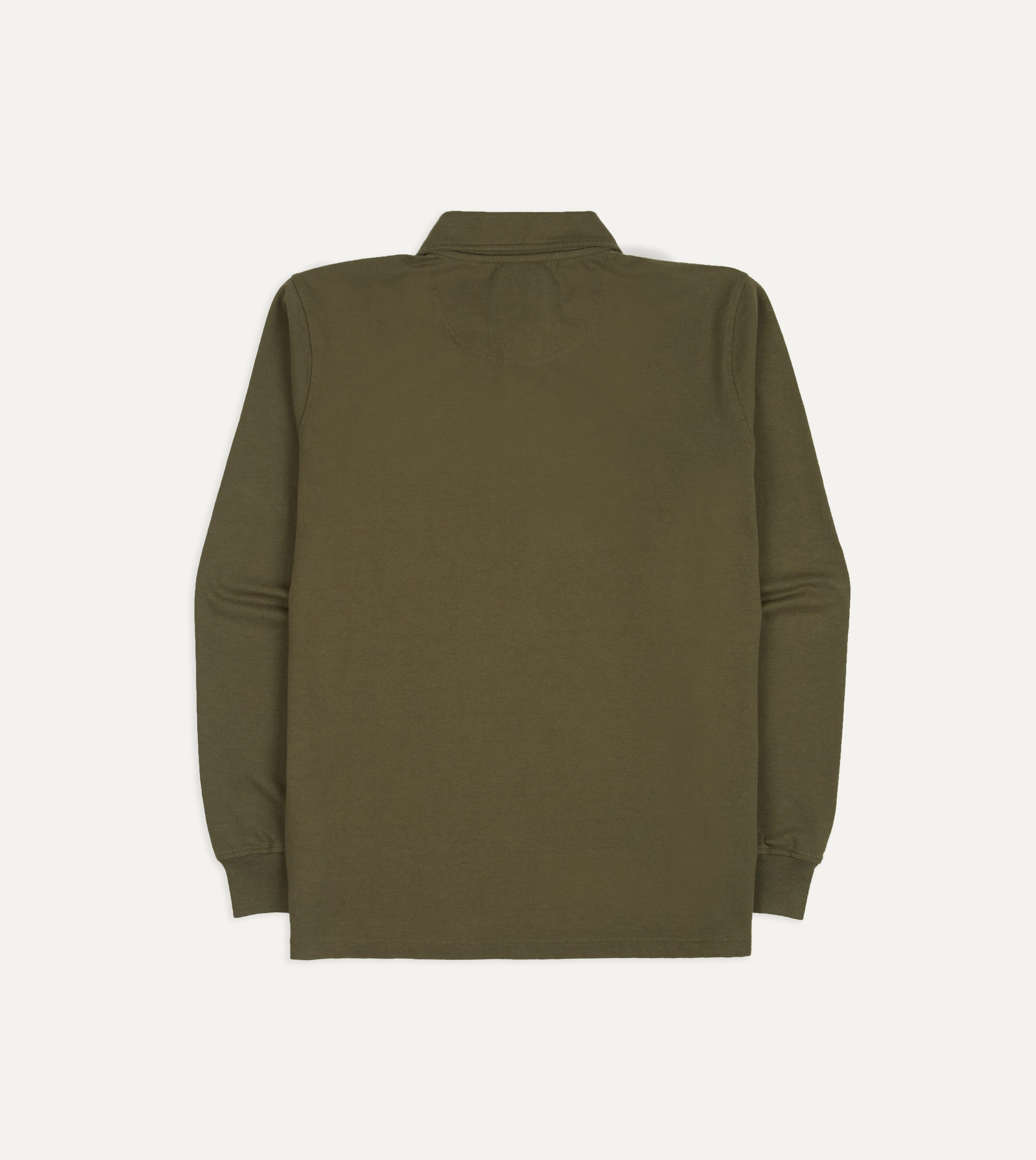 Olive Cotton Jersey Long-Sleeve Polo Shirt