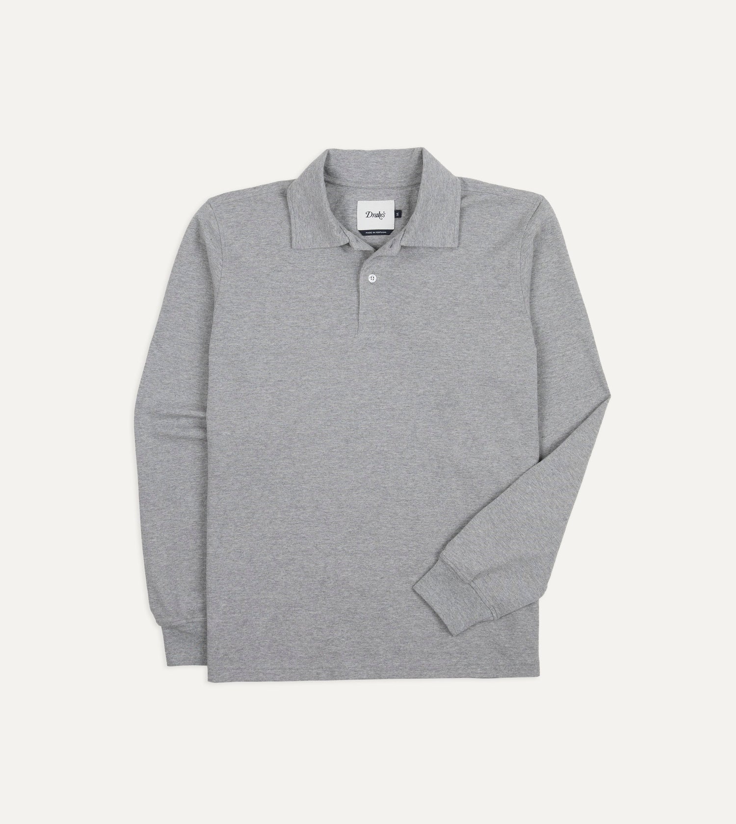 Grey Melange Cotton Jersey Long-Sleeve Polo Shirt