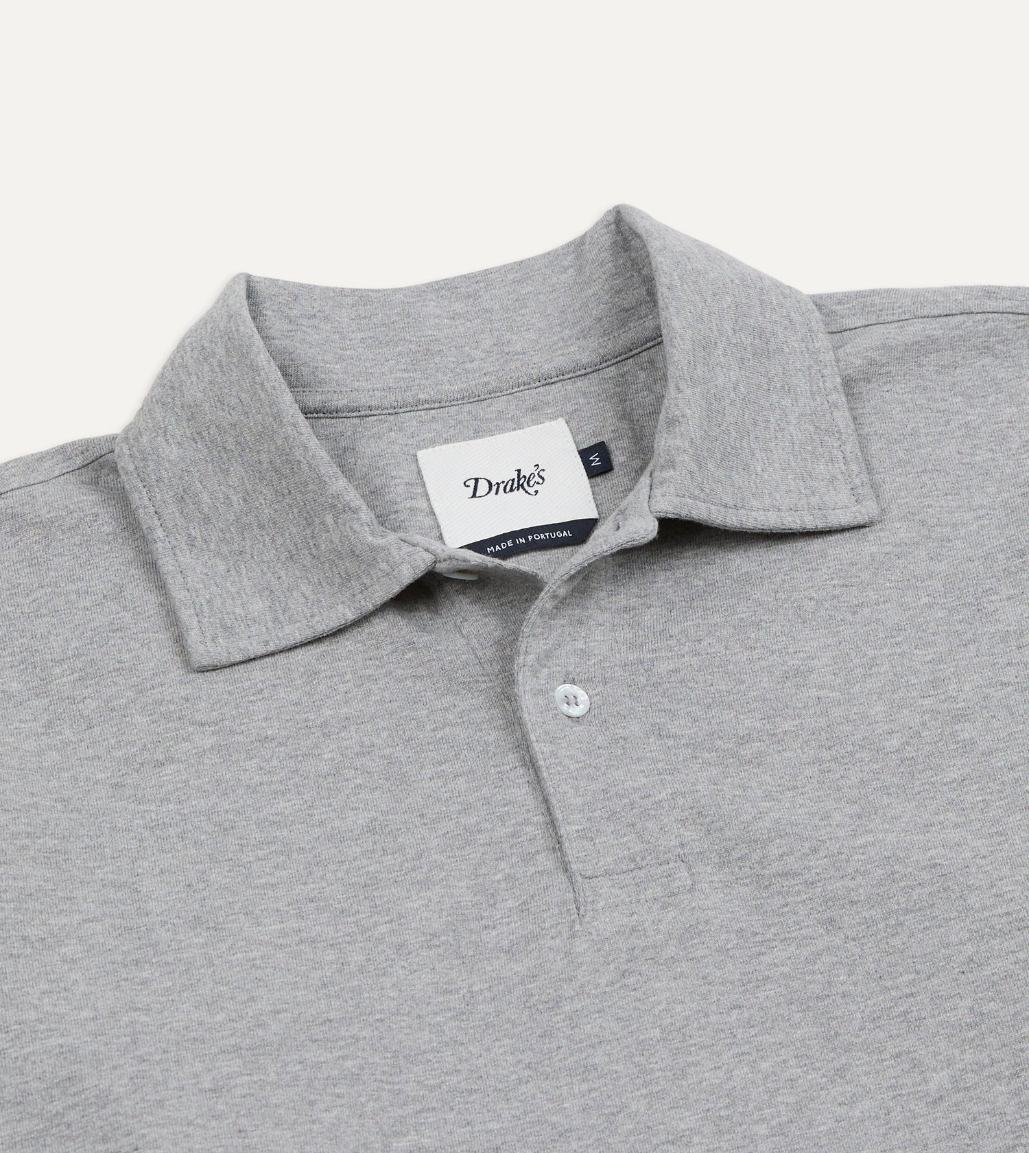 Grey Melange Cotton Jersey Long-Sleeve Polo Shirt
