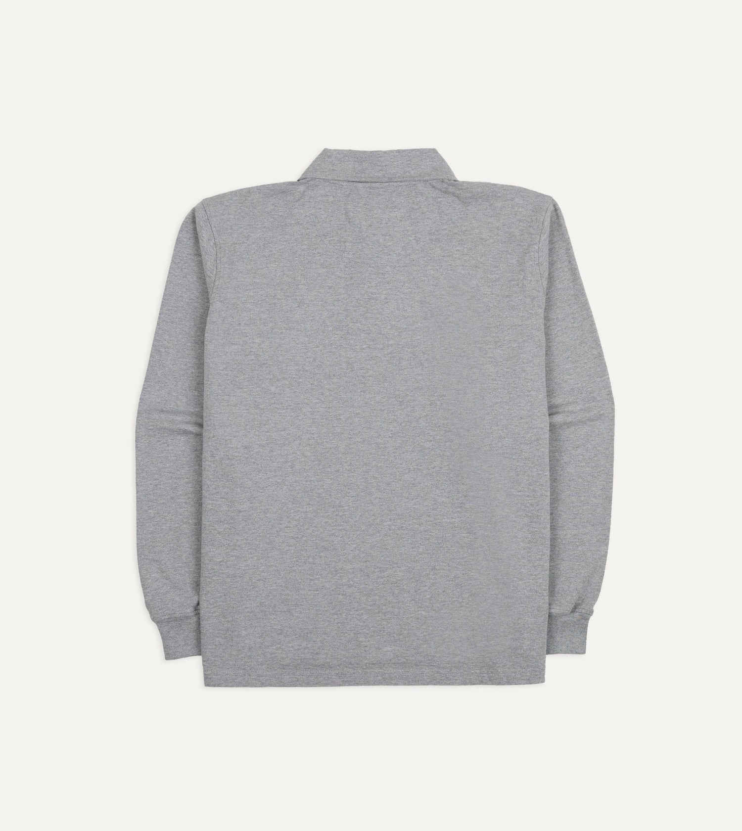 Grey Melange Cotton Jersey Long-Sleeve Polo Shirt
