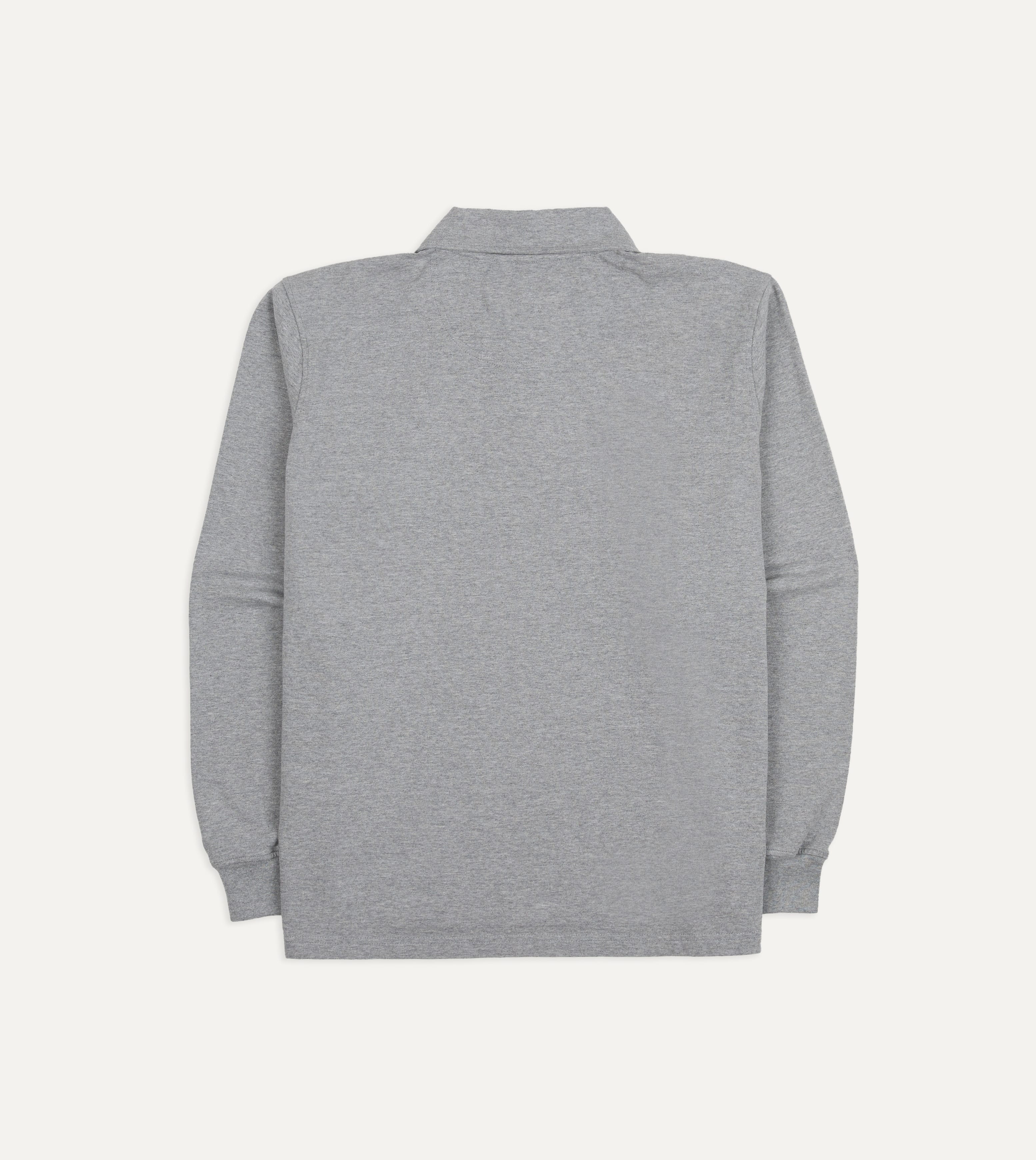 Grey Melange Cotton Jersey Long-Sleeve Polo Shirt