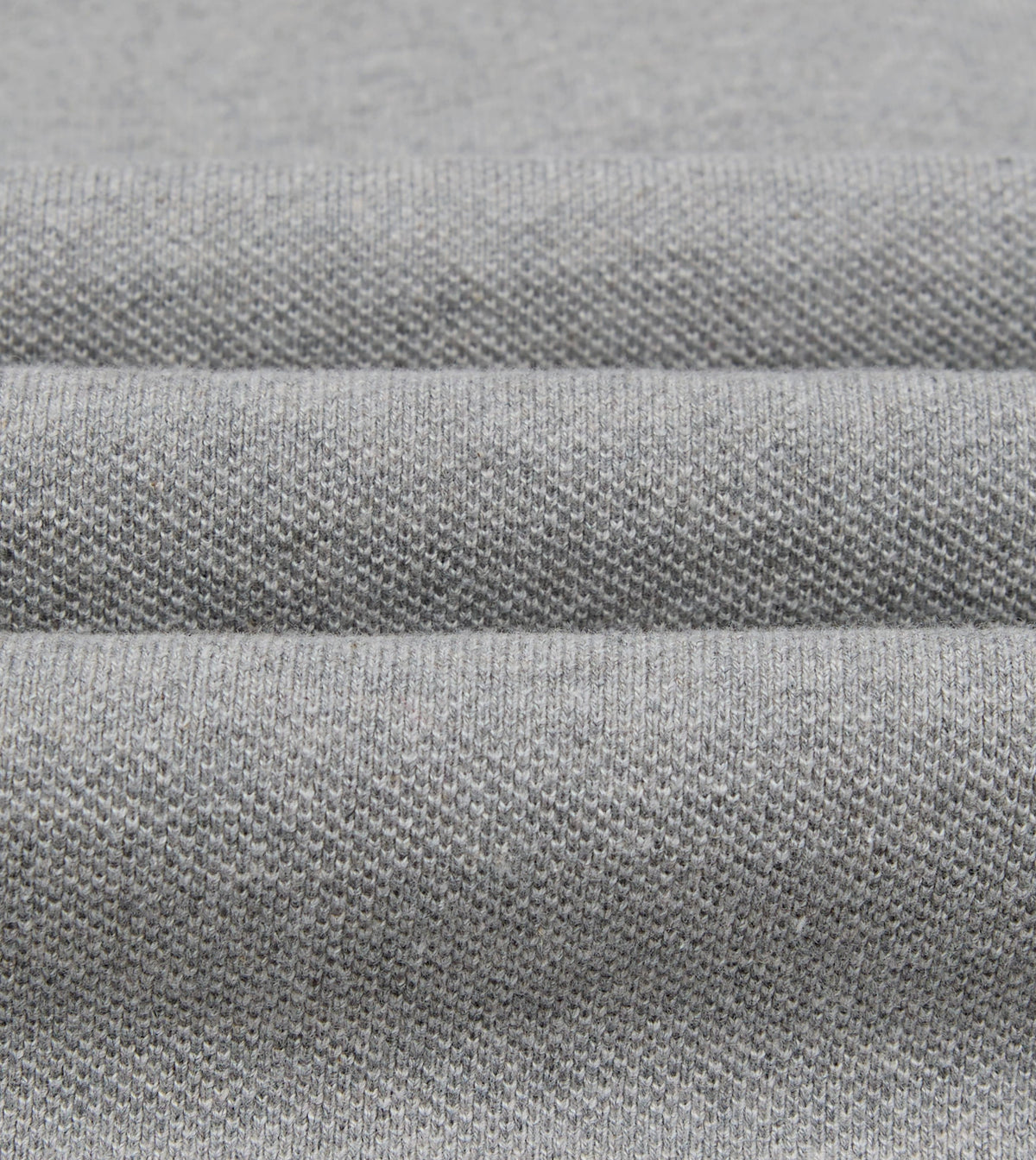 Grey Melange Pique Cotton Long-Sleeve Polo Shirt