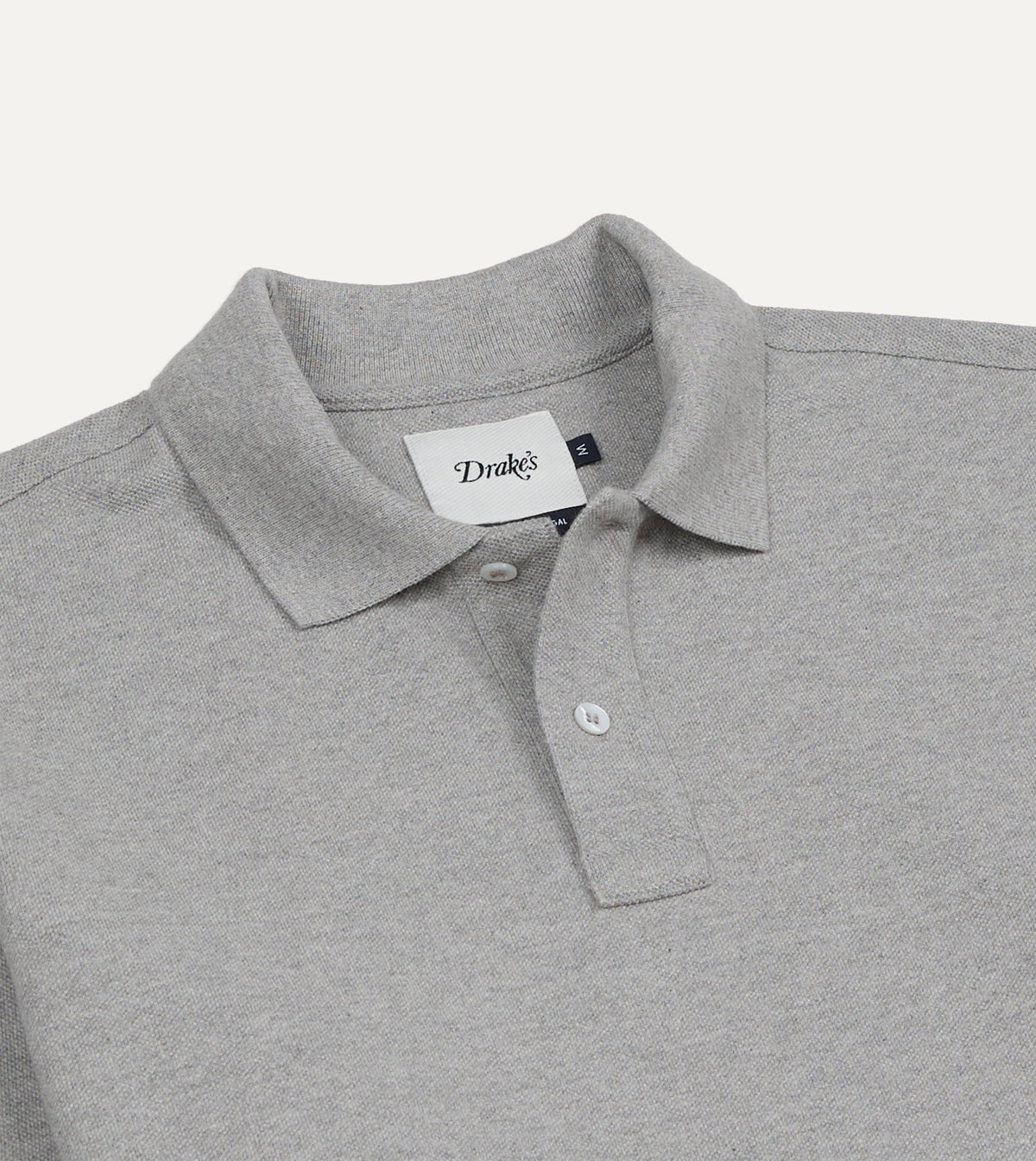 Grey Melange Pique Cotton Long-Sleeve Polo Shirt